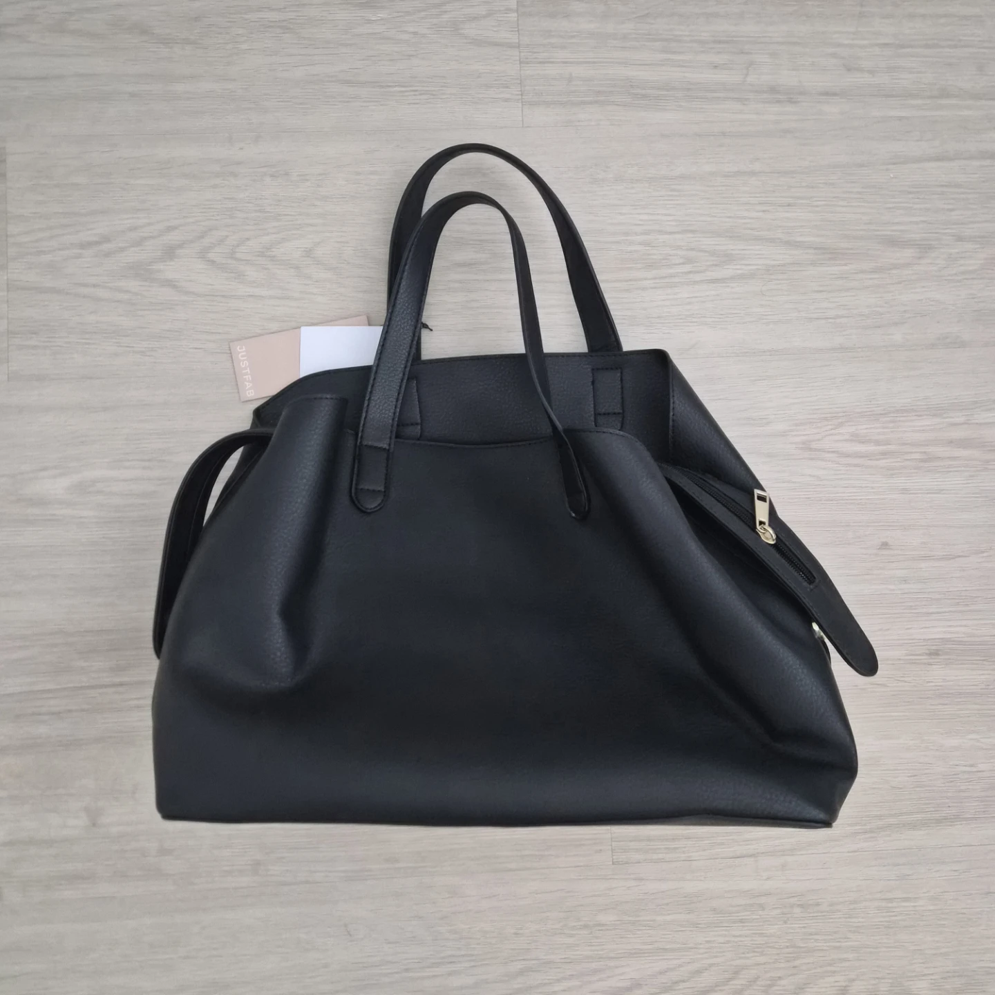Black Faux Leather Tote Bag with Shoulder Strap