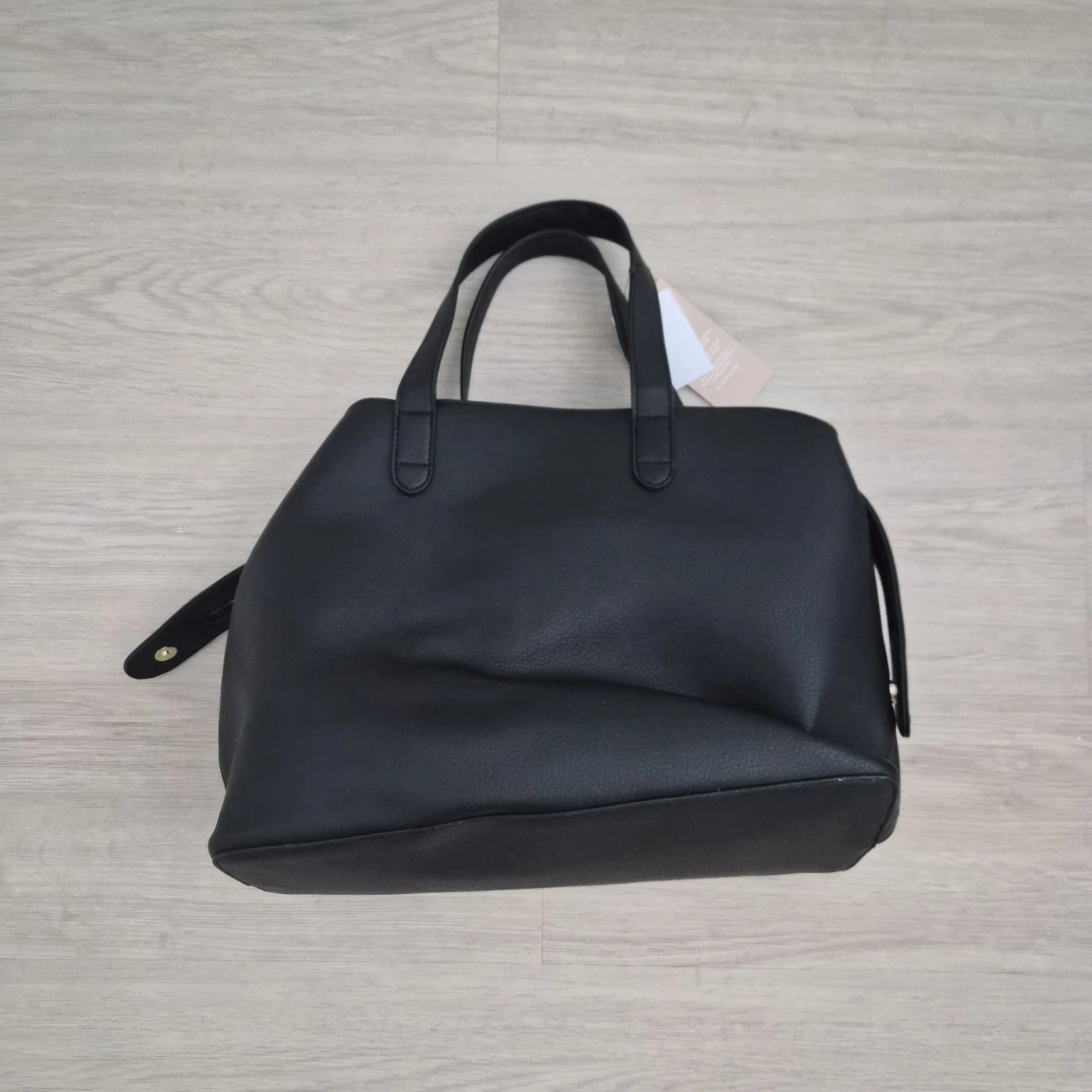Black Faux Leather Tote Bag with Shoulder Strap - photo 2