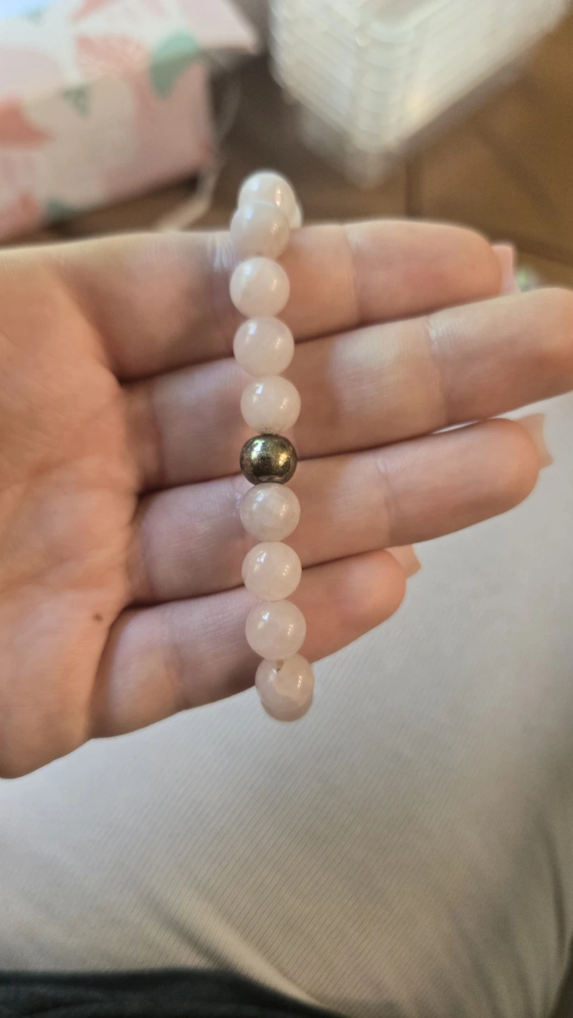 Rose Quartz Beaded Bracelet with Black and Pyrite Accent - photo 3