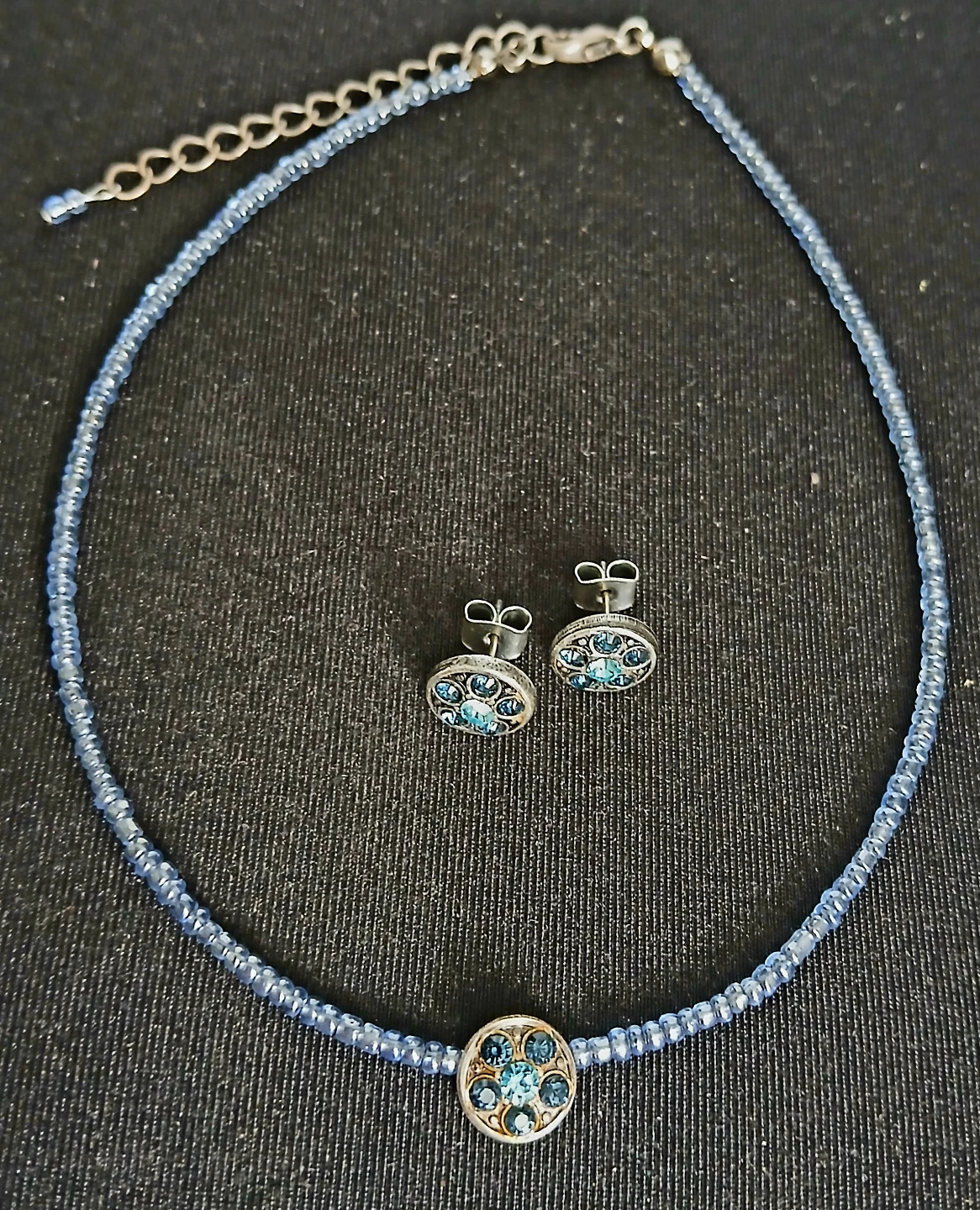 Blue beaded necklace and earrings set - photo 2