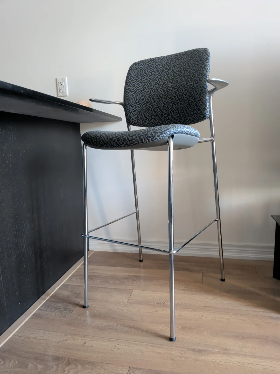 Grey and Yellow Pixel Pattern upholstered/padded Bar Stool