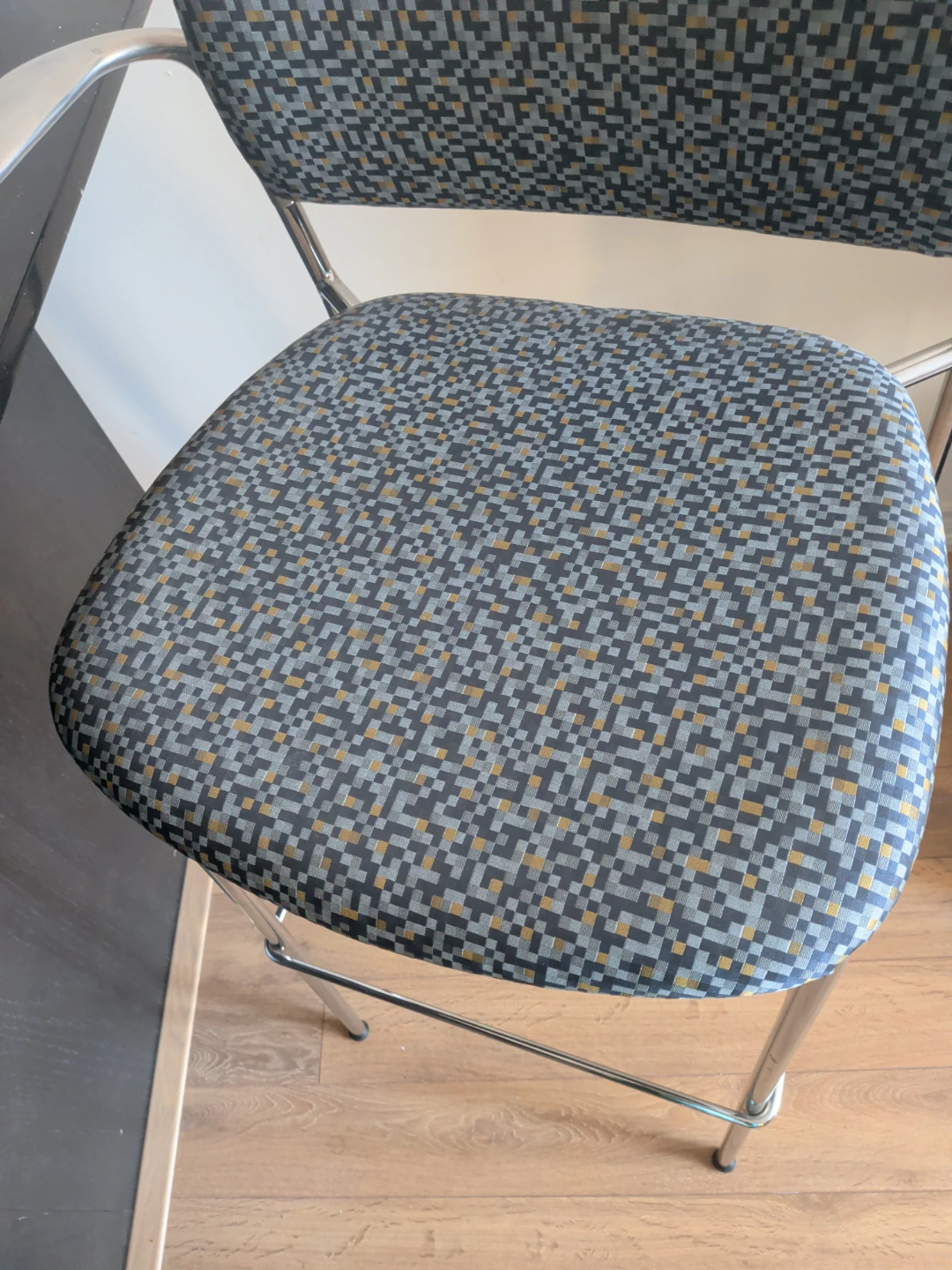 Grey and Yellow Pixel Pattern upholstered/padded Bar Stool - photo 2