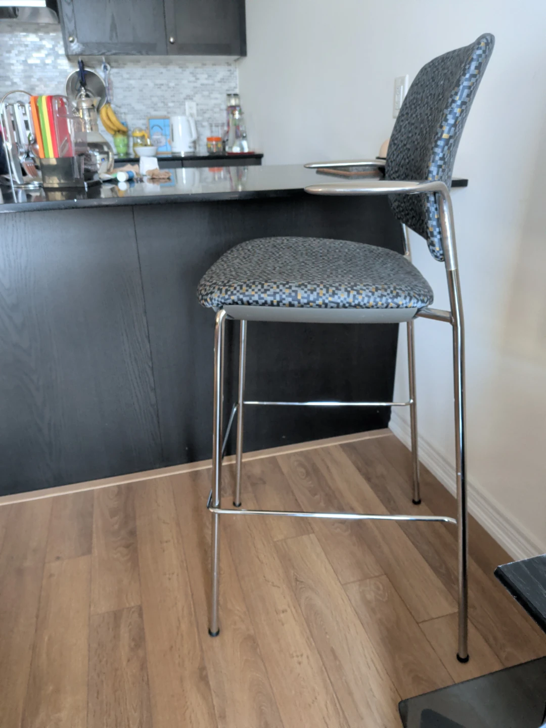 Grey and Yellow Pixel Pattern upholstered/padded Bar Stool - photo 4