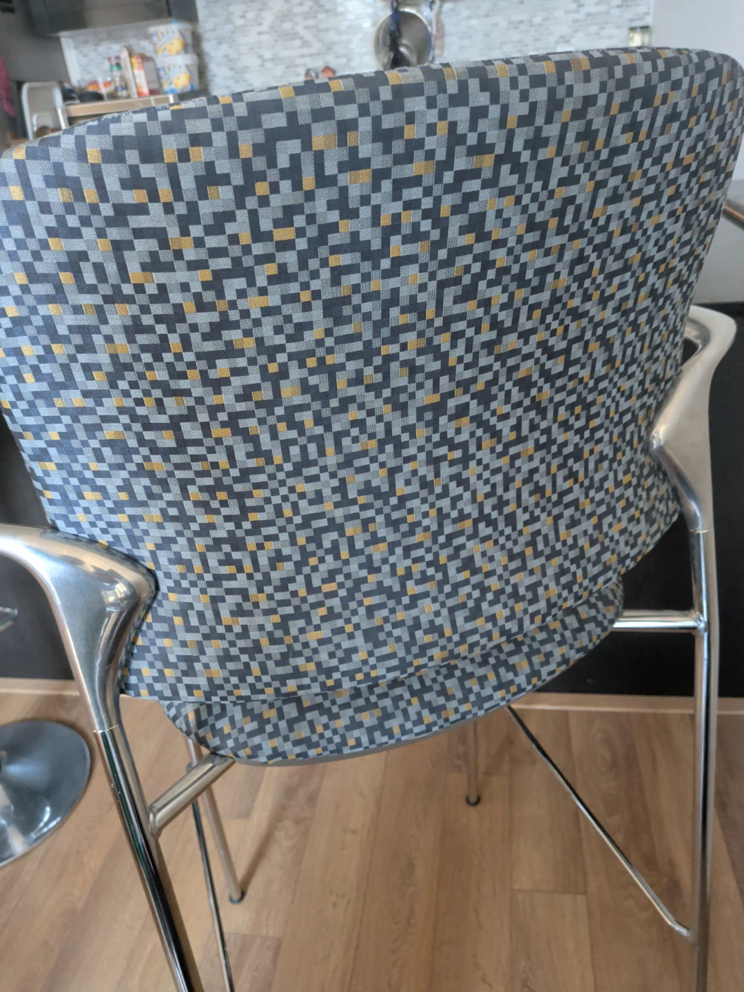 Grey and Yellow Pixel Pattern upholstered/padded Bar Stool - photo 5