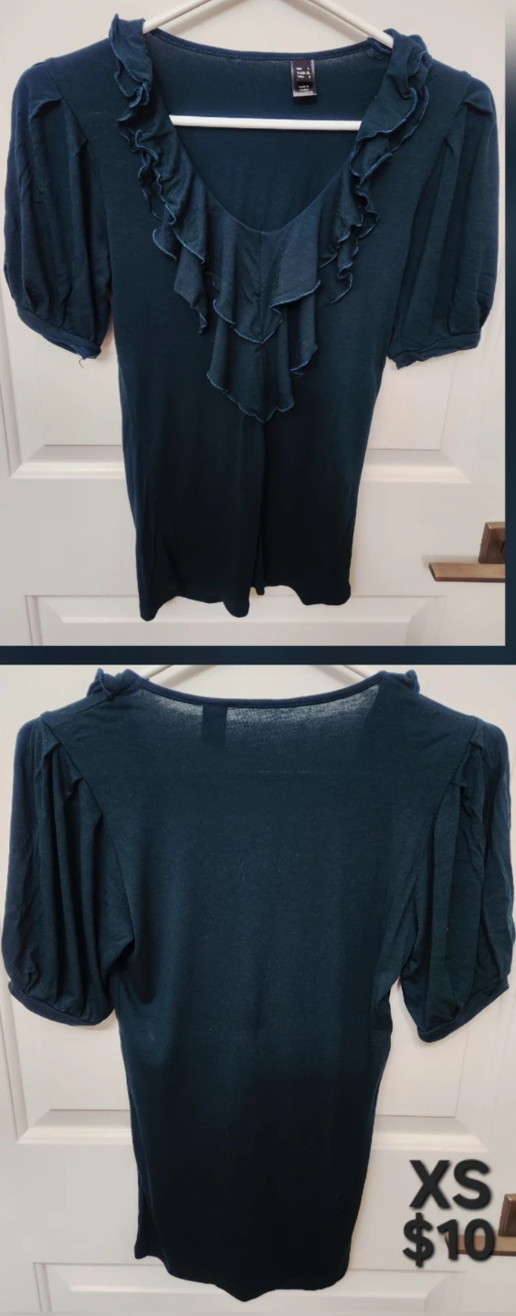 Ruffle Neck Short Sleeve Top - Size XS