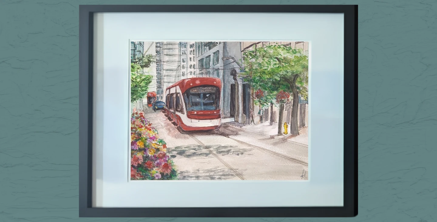 Watercolor Painting | Toronto's Streetcar | Framed 11x14in