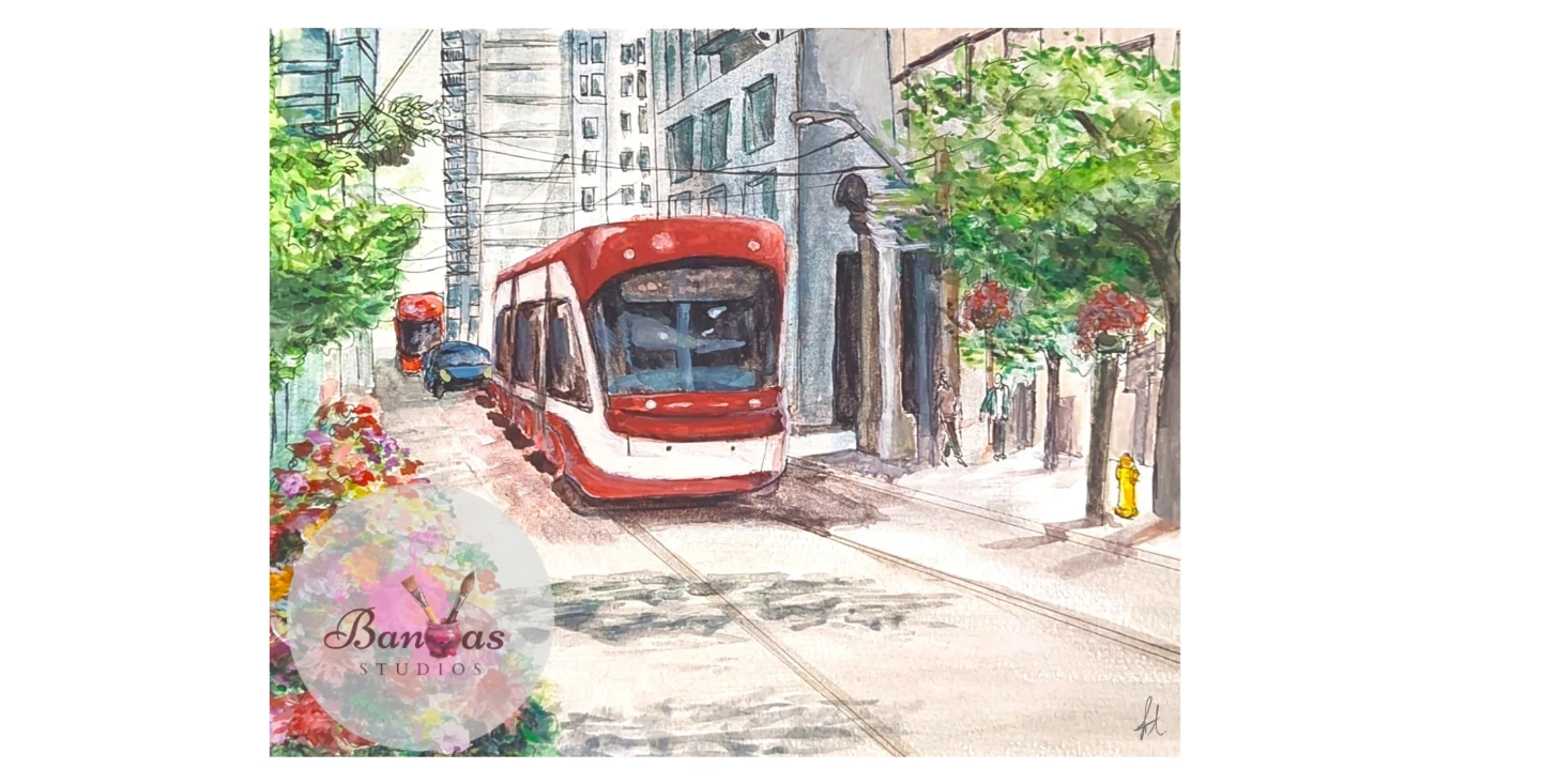 Watercolor Painting | Toronto's Streetcar | Framed 11x14in - photo 2