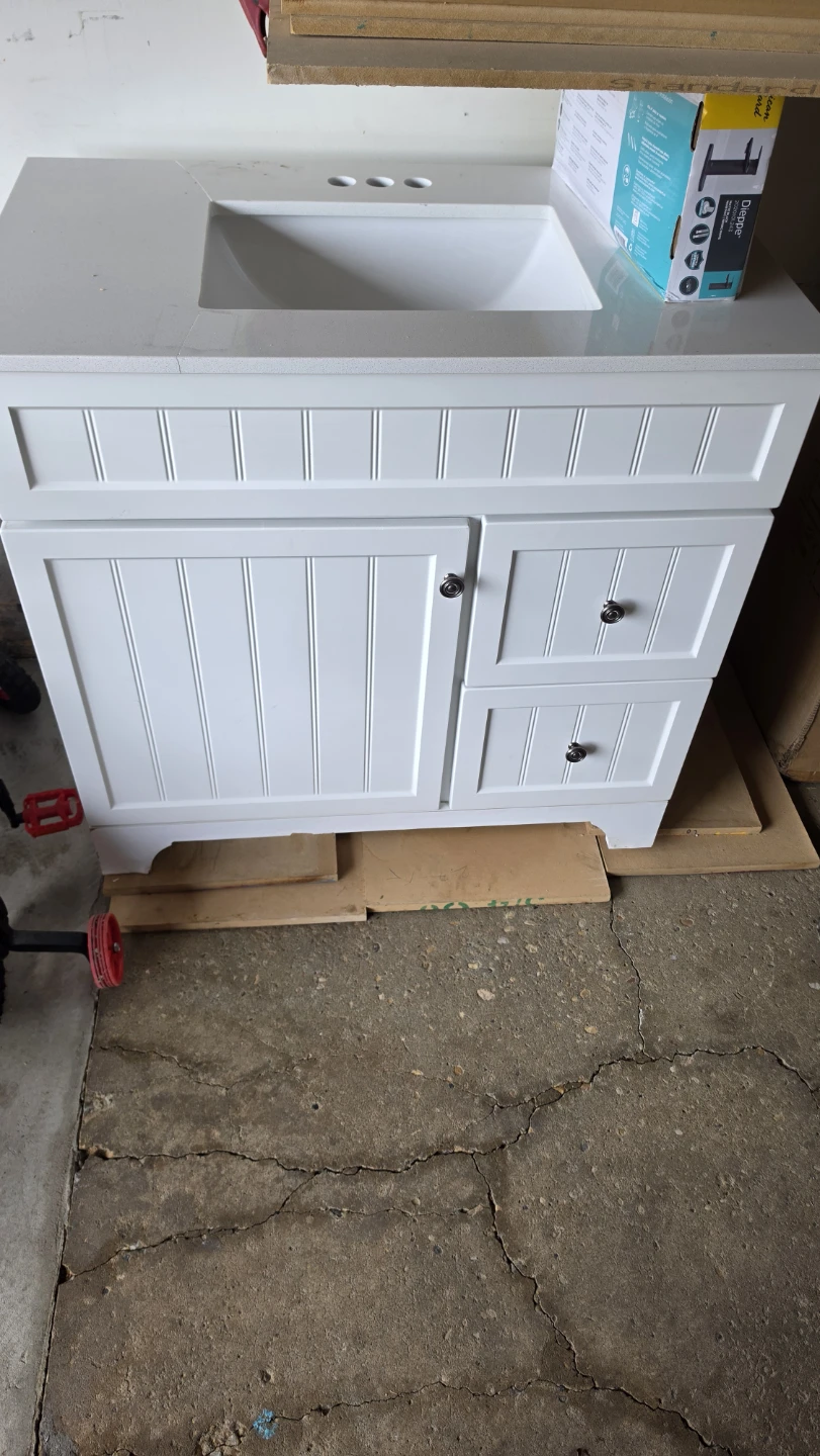 White Bathroom Vanity with Sink and Countertop