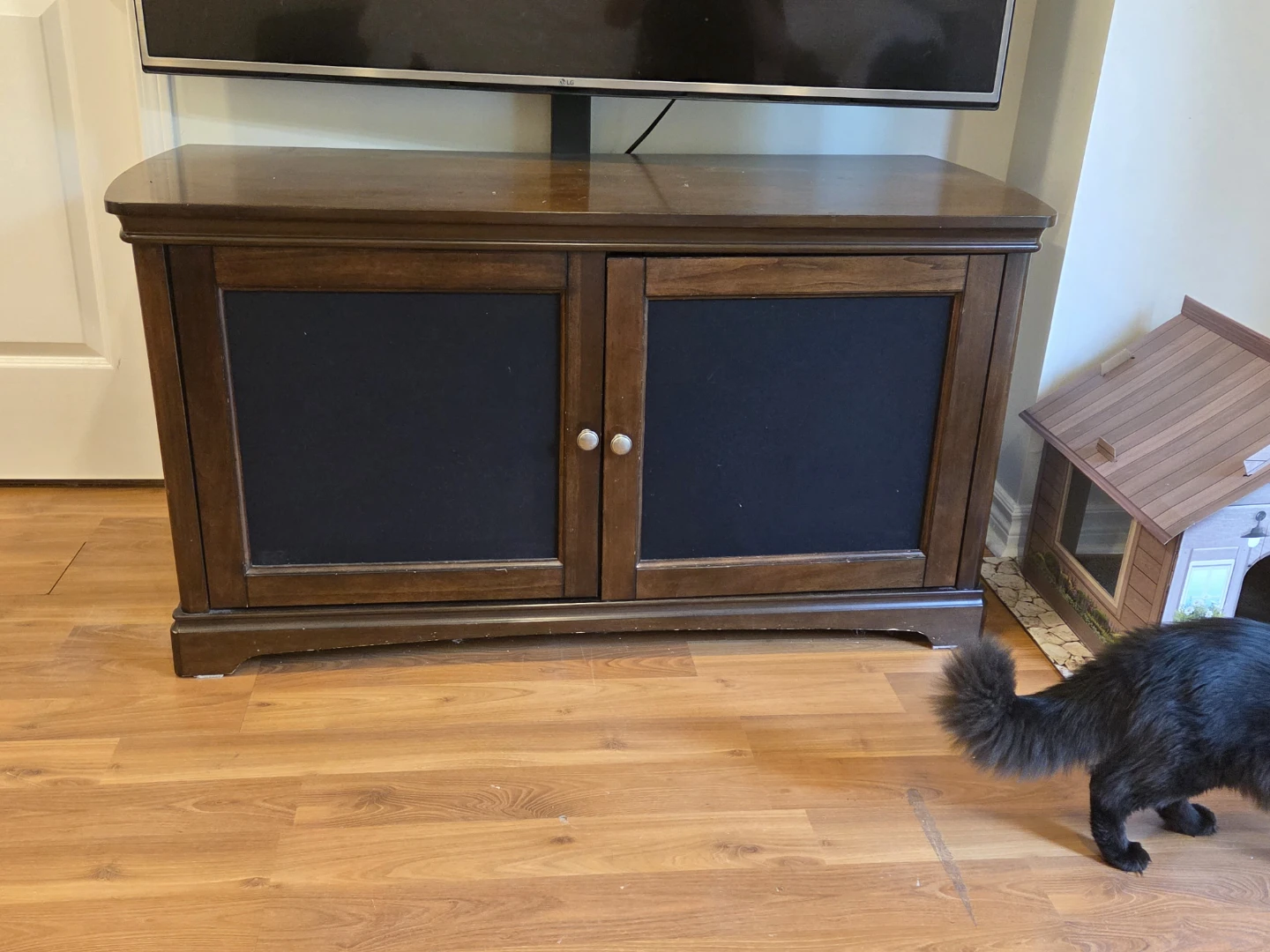 Dark Wood Media Console with Cabinet Doors