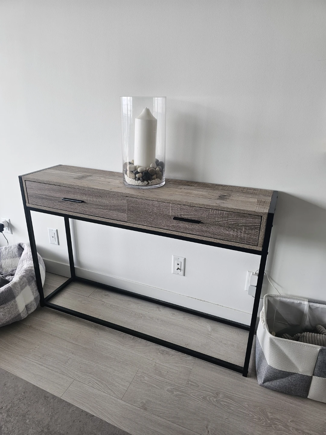 Rustic Wood Console Table with Two Drawers