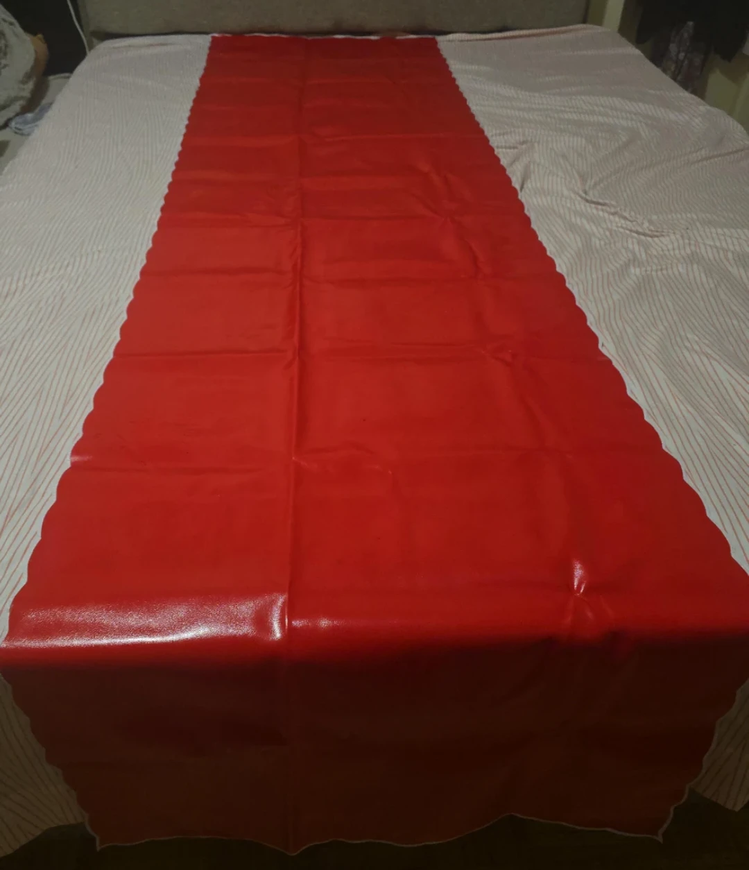 New long Red Scalloped Table Runner