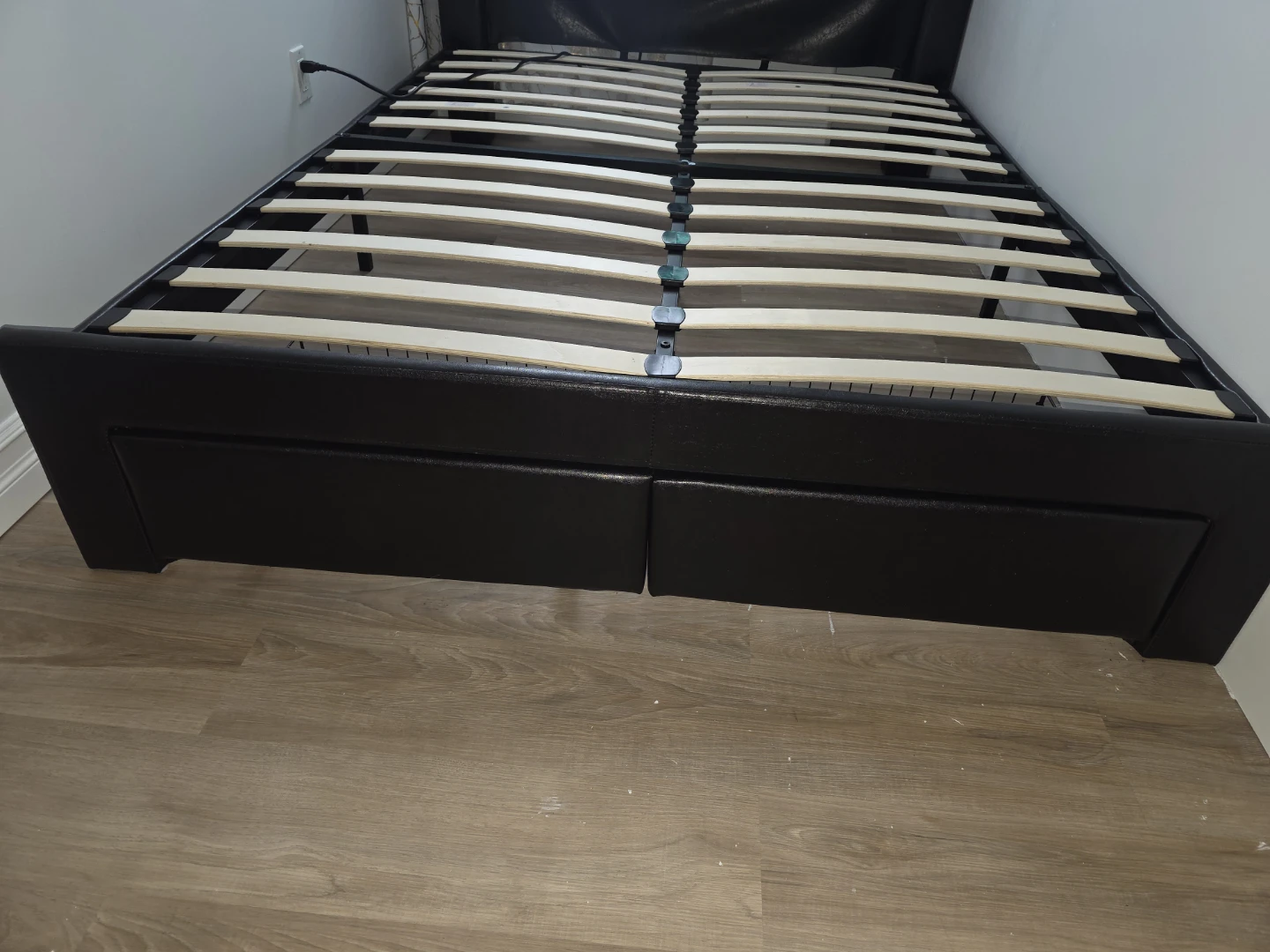 Black Faux Leather Bed Frame with Storage Drawers and LED Lights - photo 2