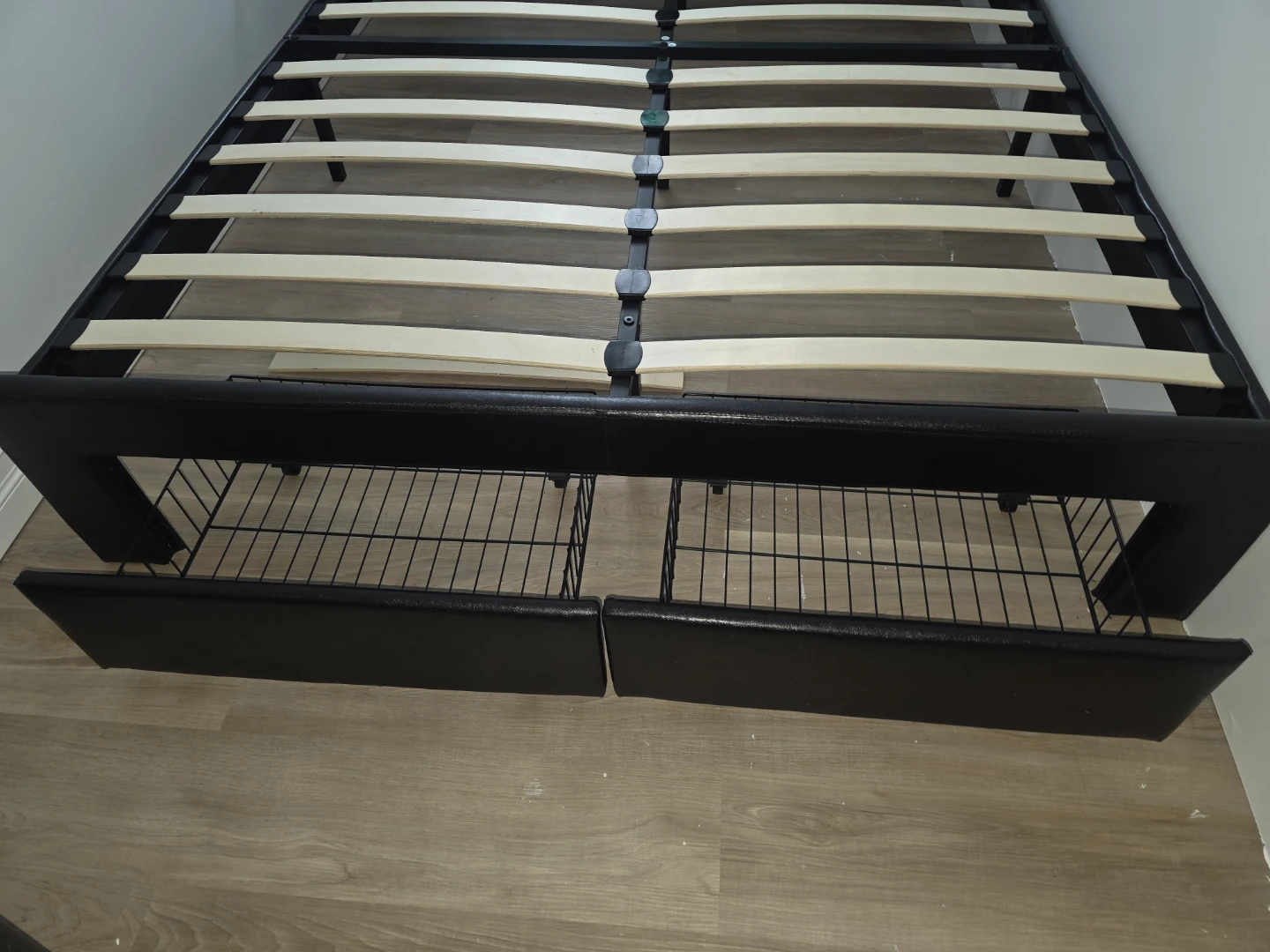 Black Faux Leather Bed Frame with Storage Drawers and LED Lights - photo 3