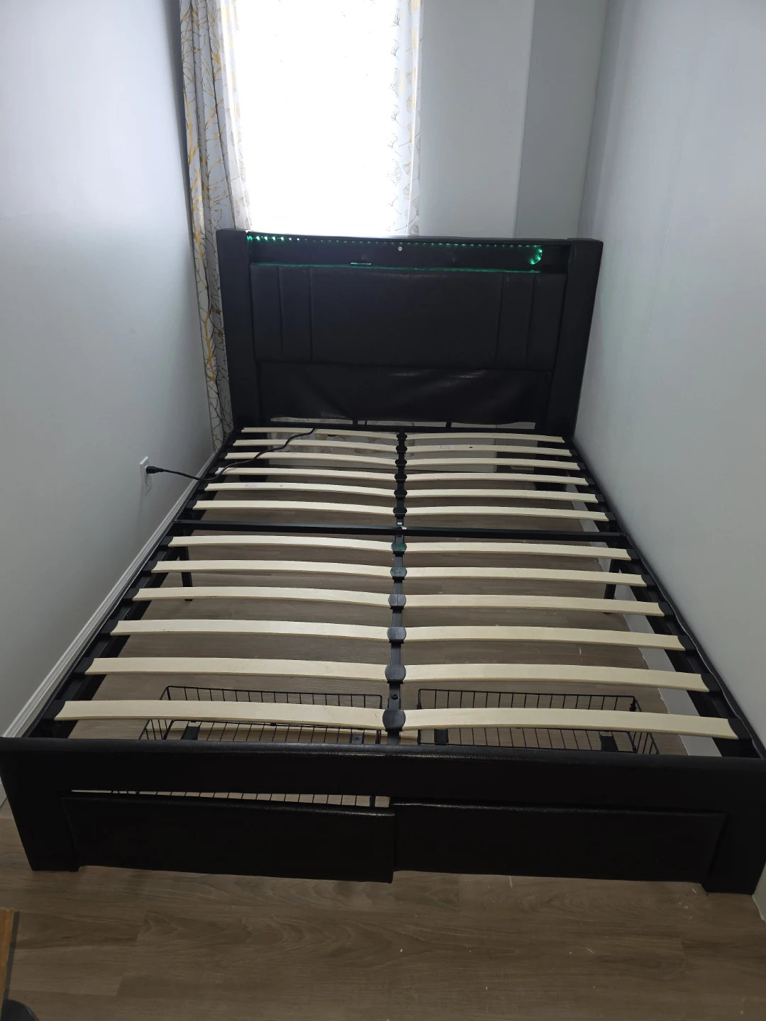 Black Faux Leather Bed Frame with Storage Drawers and LED Lights - photo 4