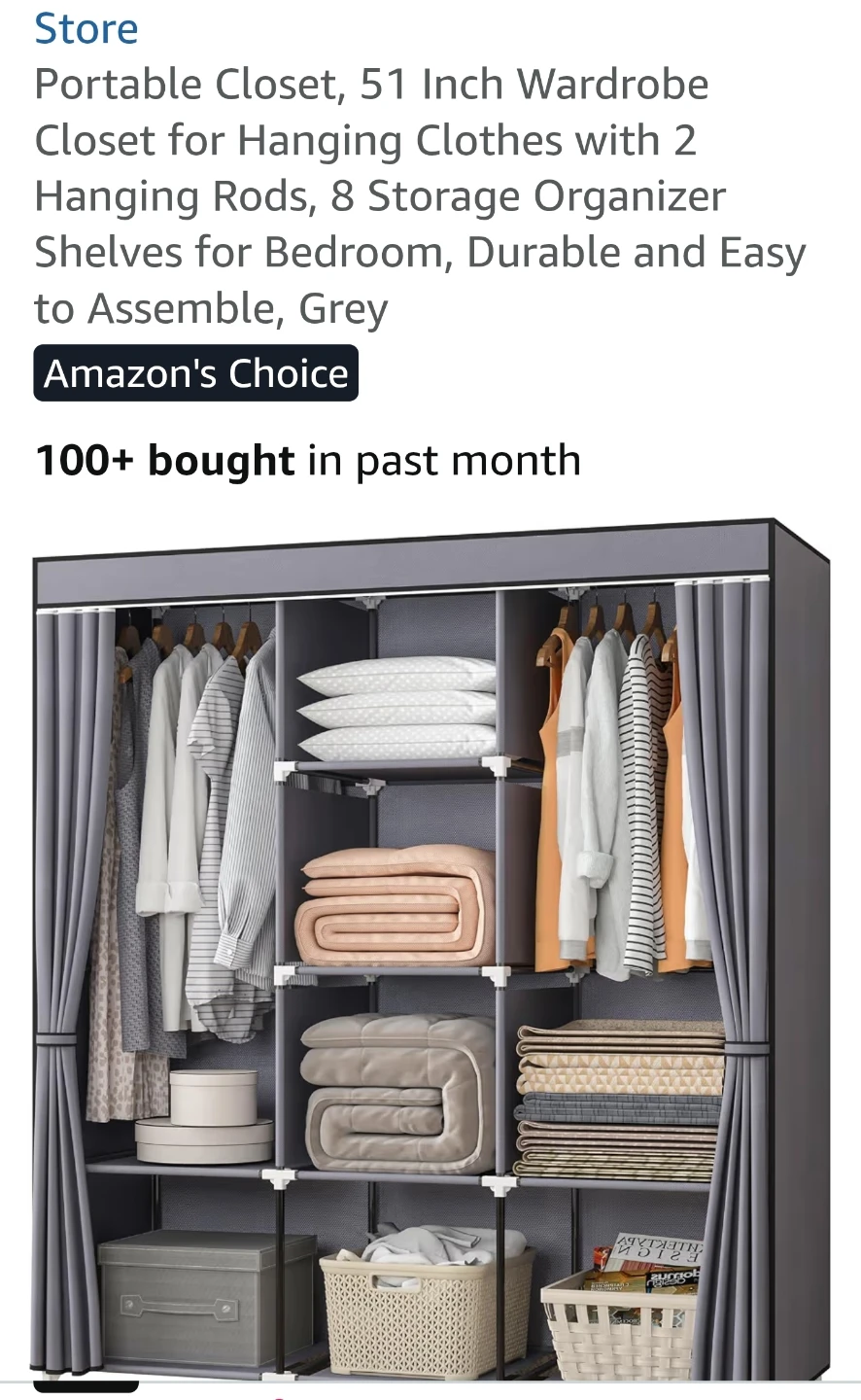 Grey Portable Closet Wardrobe Organizer - photo 2