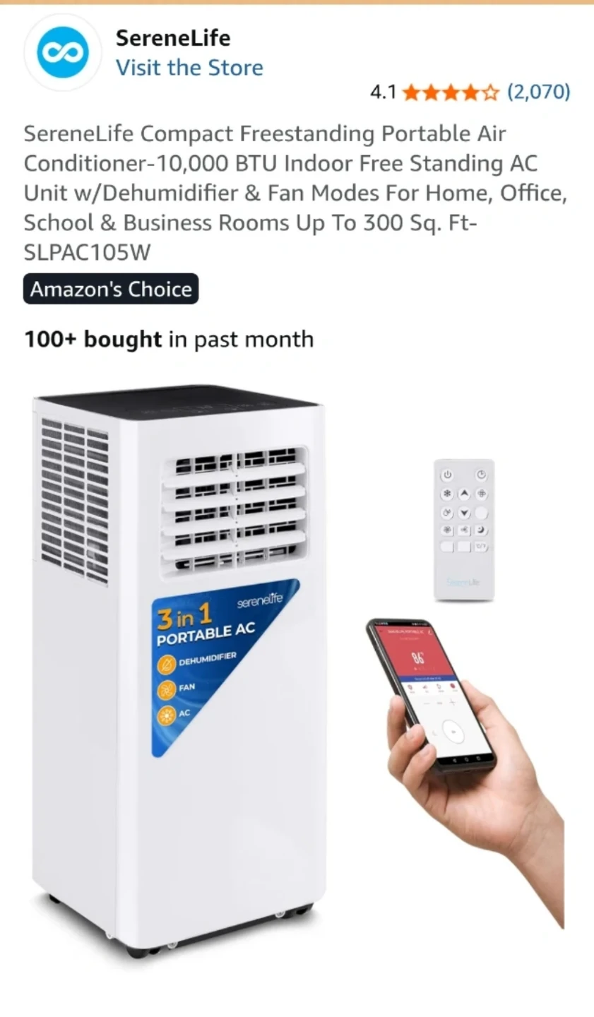 SereneLife Portable Air Conditioner 10,000 BTU