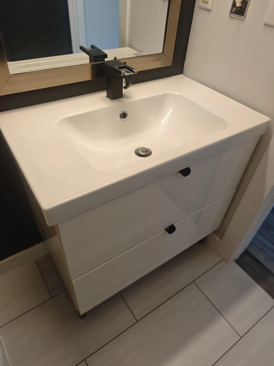 White Bathroom Vanity with Sink and Faucet