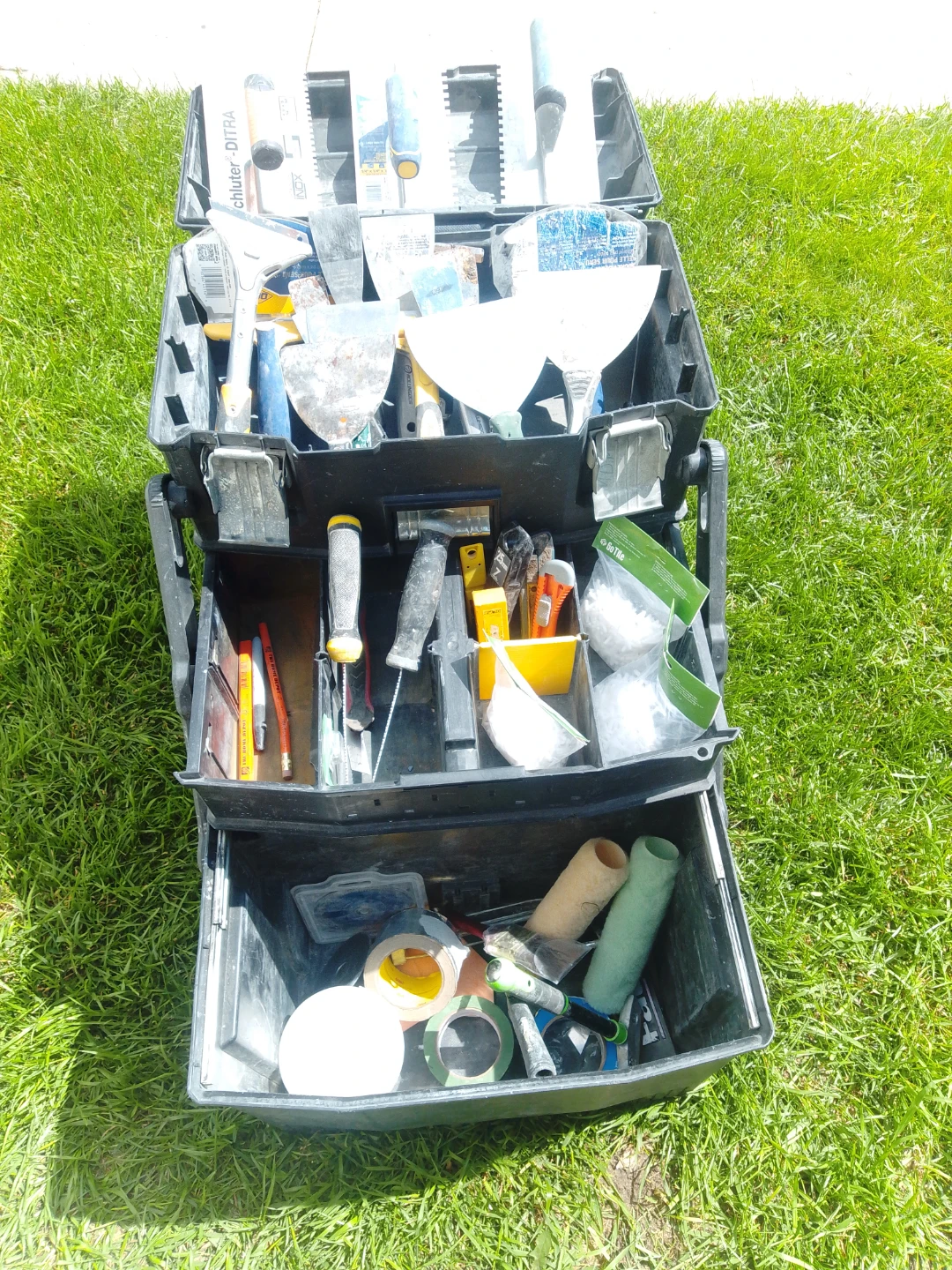 Toolbox with Tiling and Drywall Tools