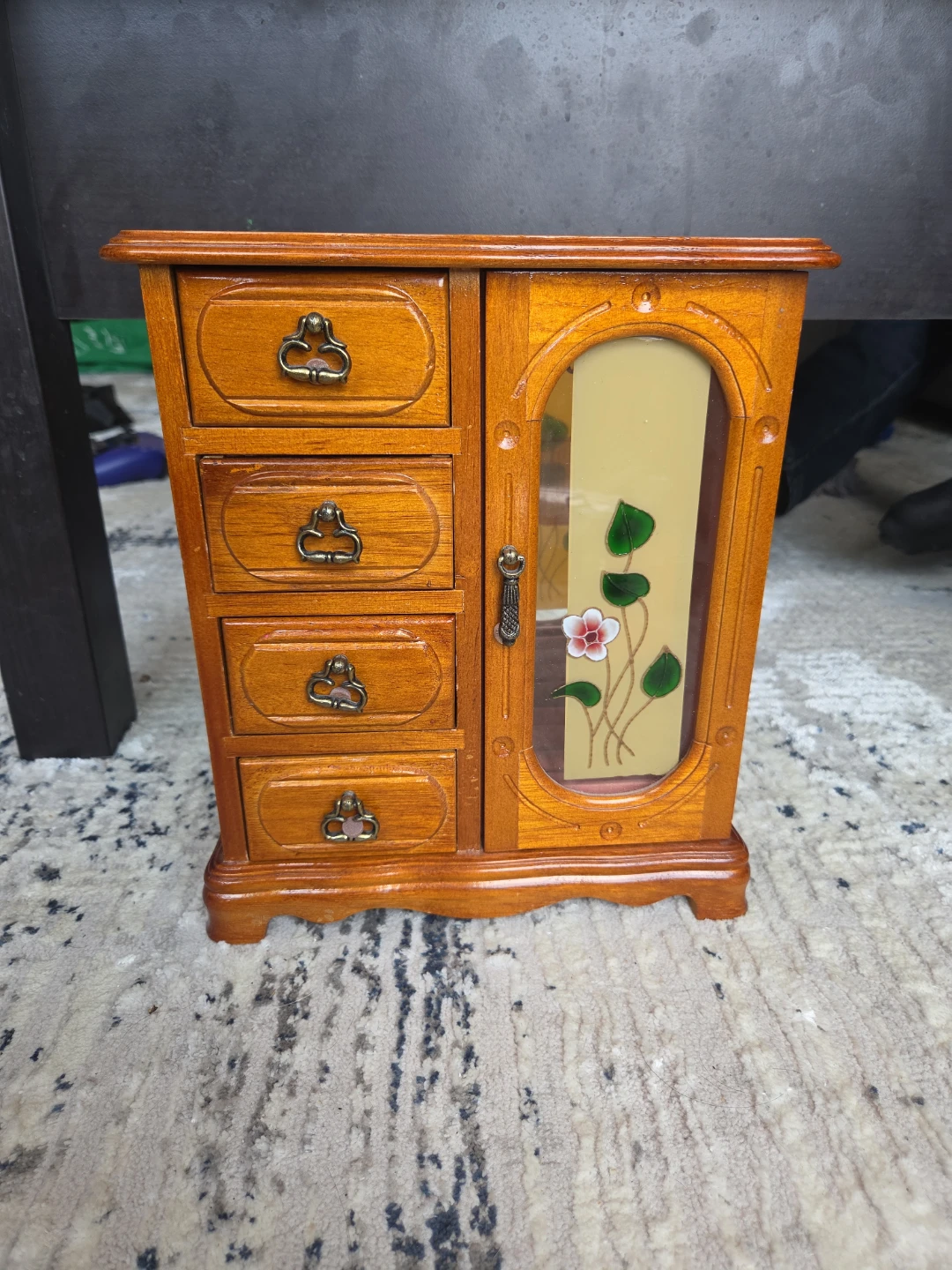 Wooden Jewellery Box with Drawers and Mirrored Door