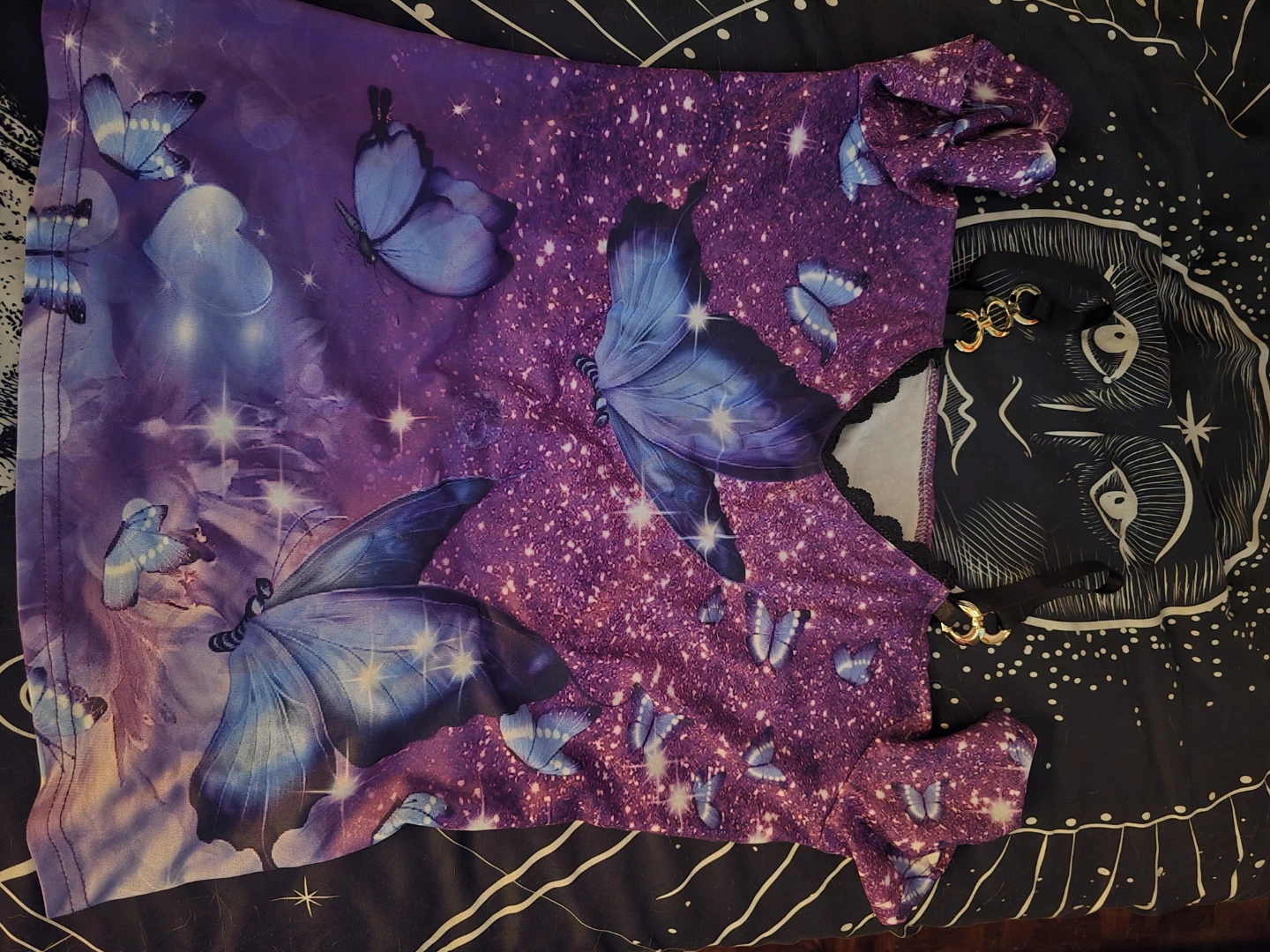 Purple Butterfly Print Crop Top