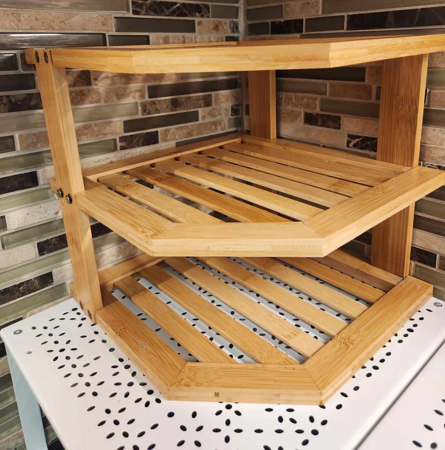 Bamboo 3 Tier Corner Shelf Unit