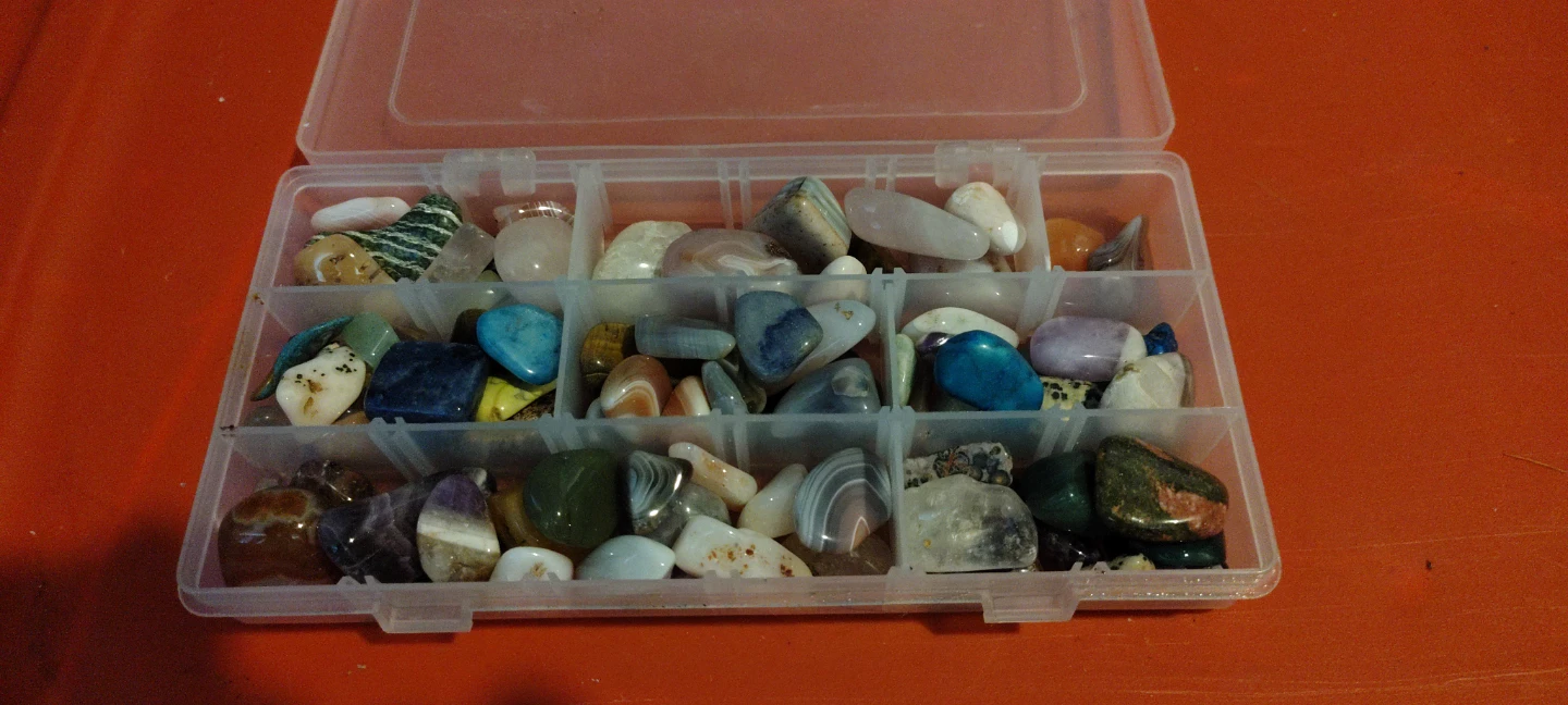 Assorted Tumbled Stones in Storage Box