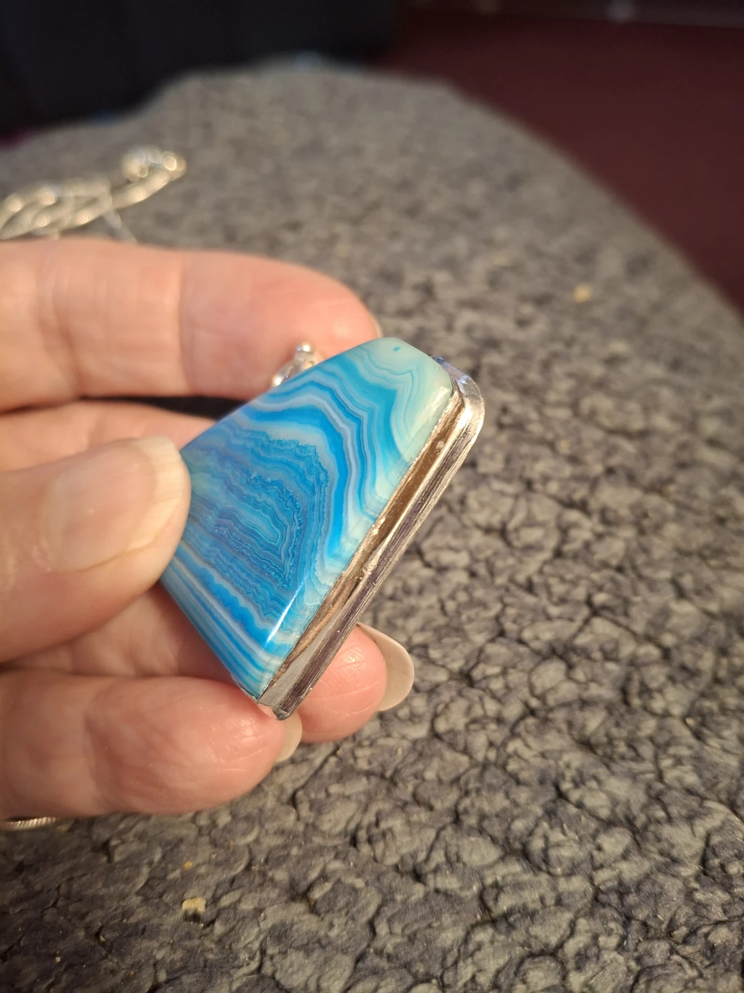 Sterling Silver Blue Agate Necklace - photo 4