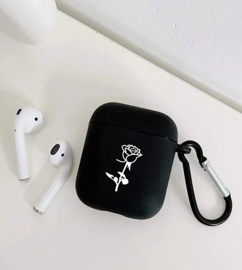 Black Rose AirPods Case with Carabiner
