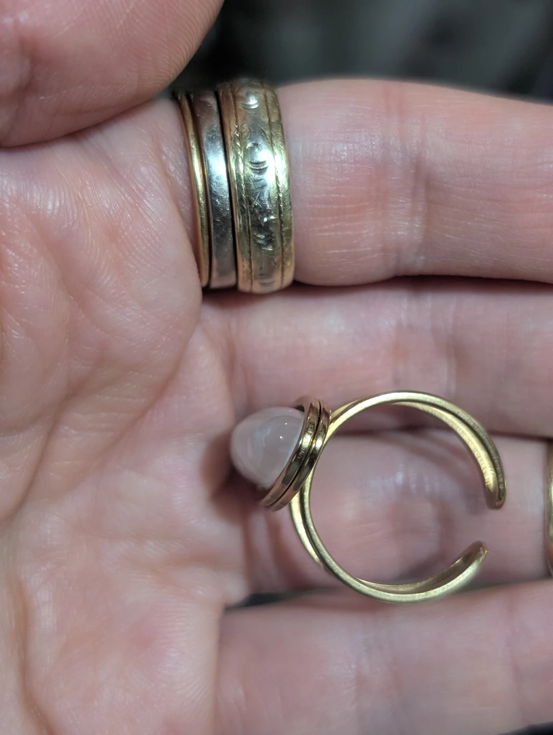 Adjustable Gold Tone Rings with Oval Inlays tiger eye and opal - photo 5