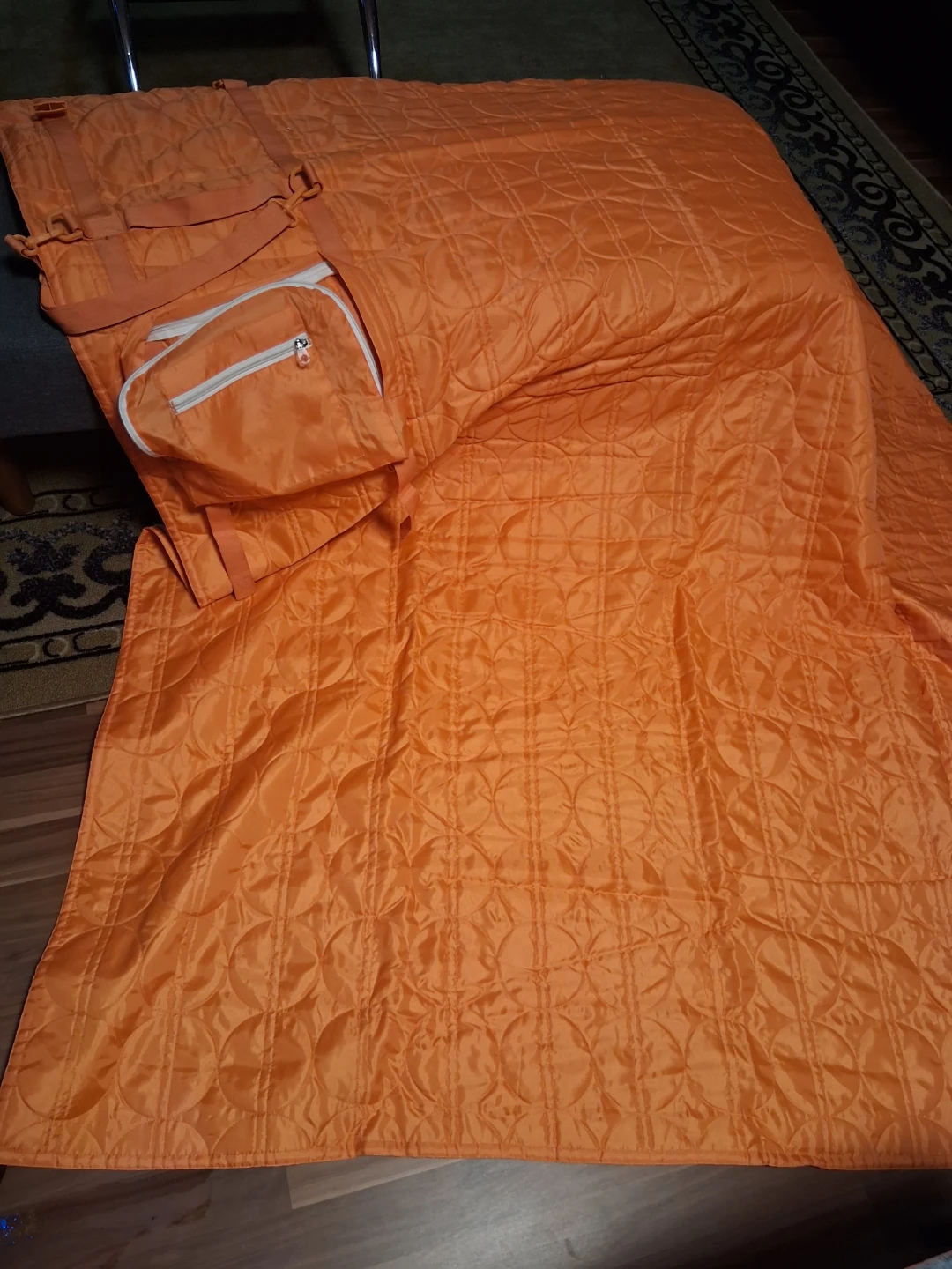 Orange Quilted Blanket with Zippered Pocket