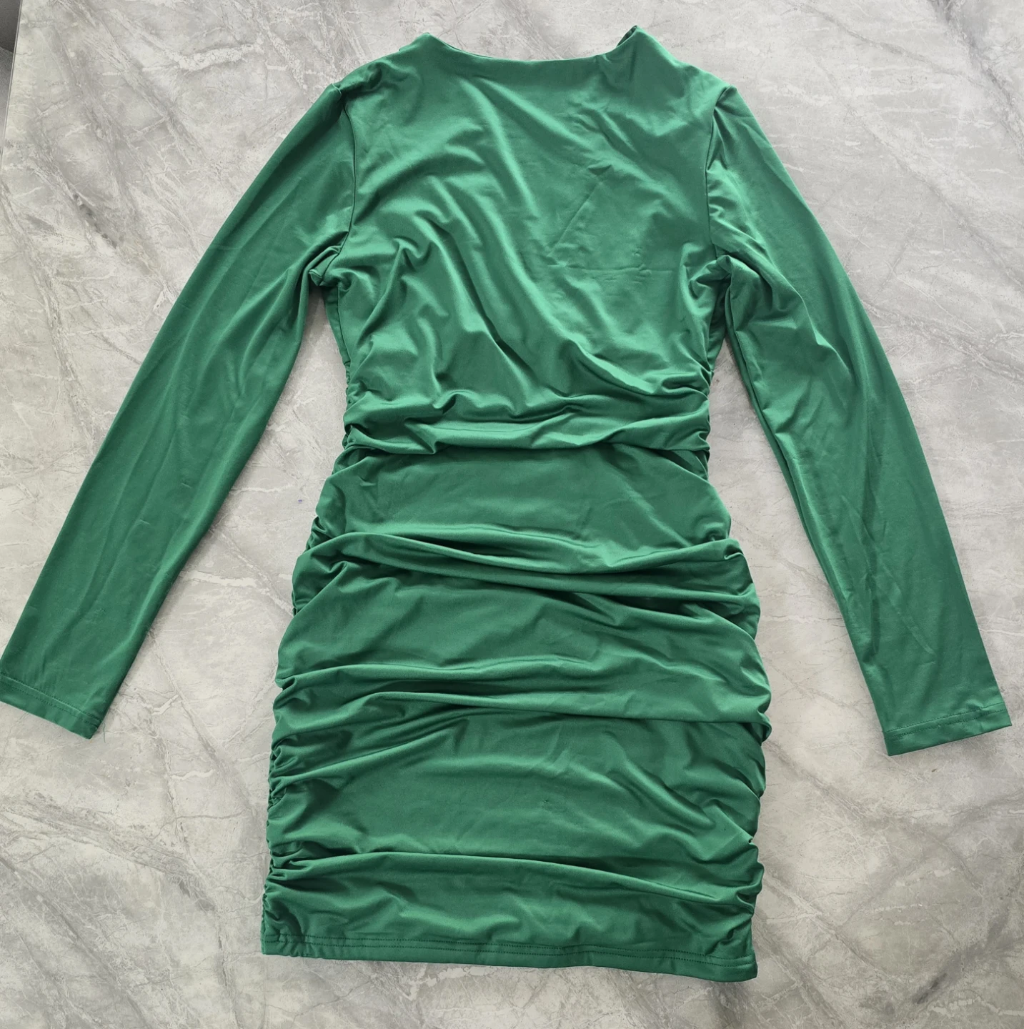 New Medium Green Ruched Long Sleeve Mini Dress - photo 2
