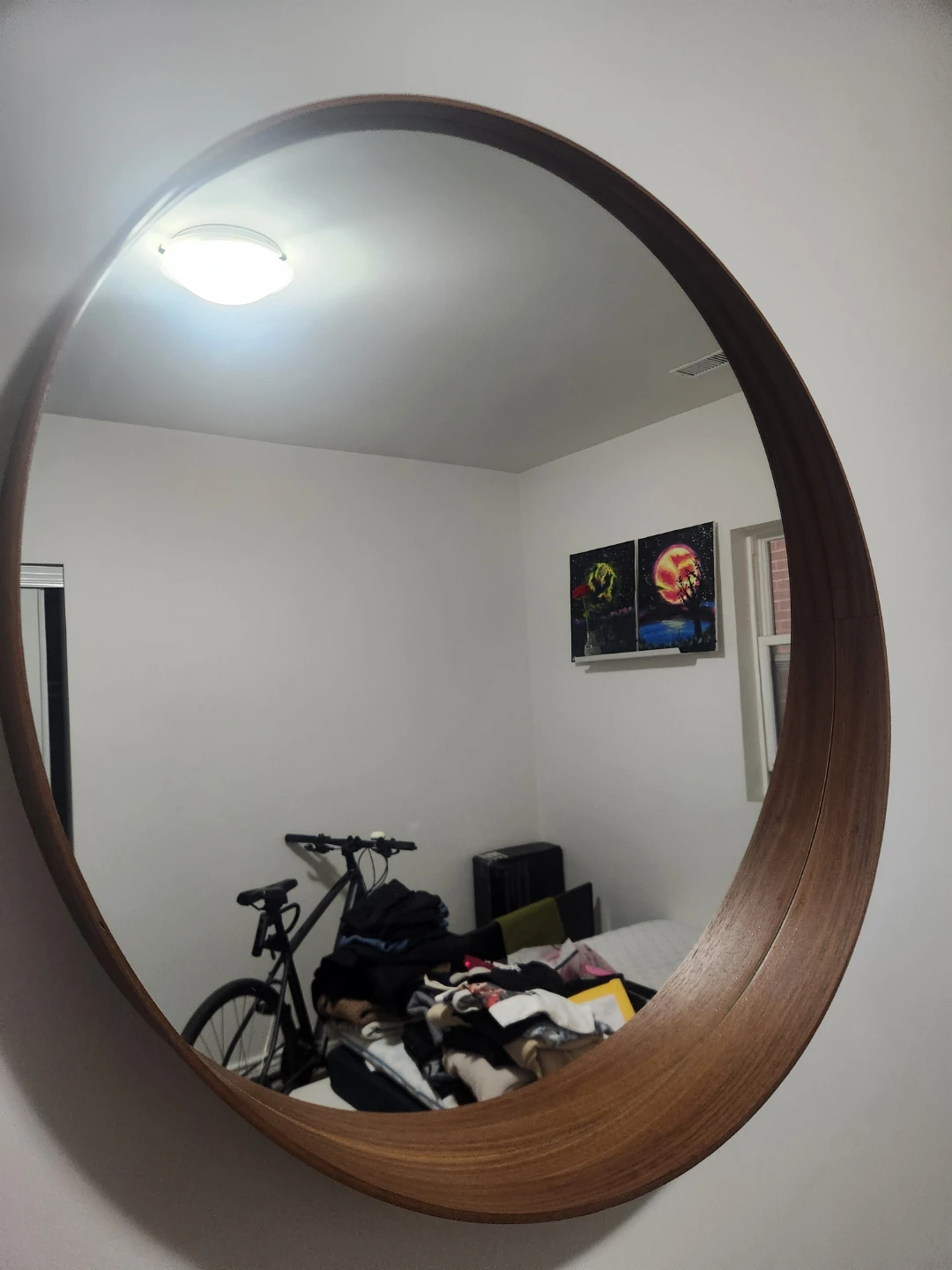 Round Walnut Veneer Mirror - 80 cm (31 1/2")