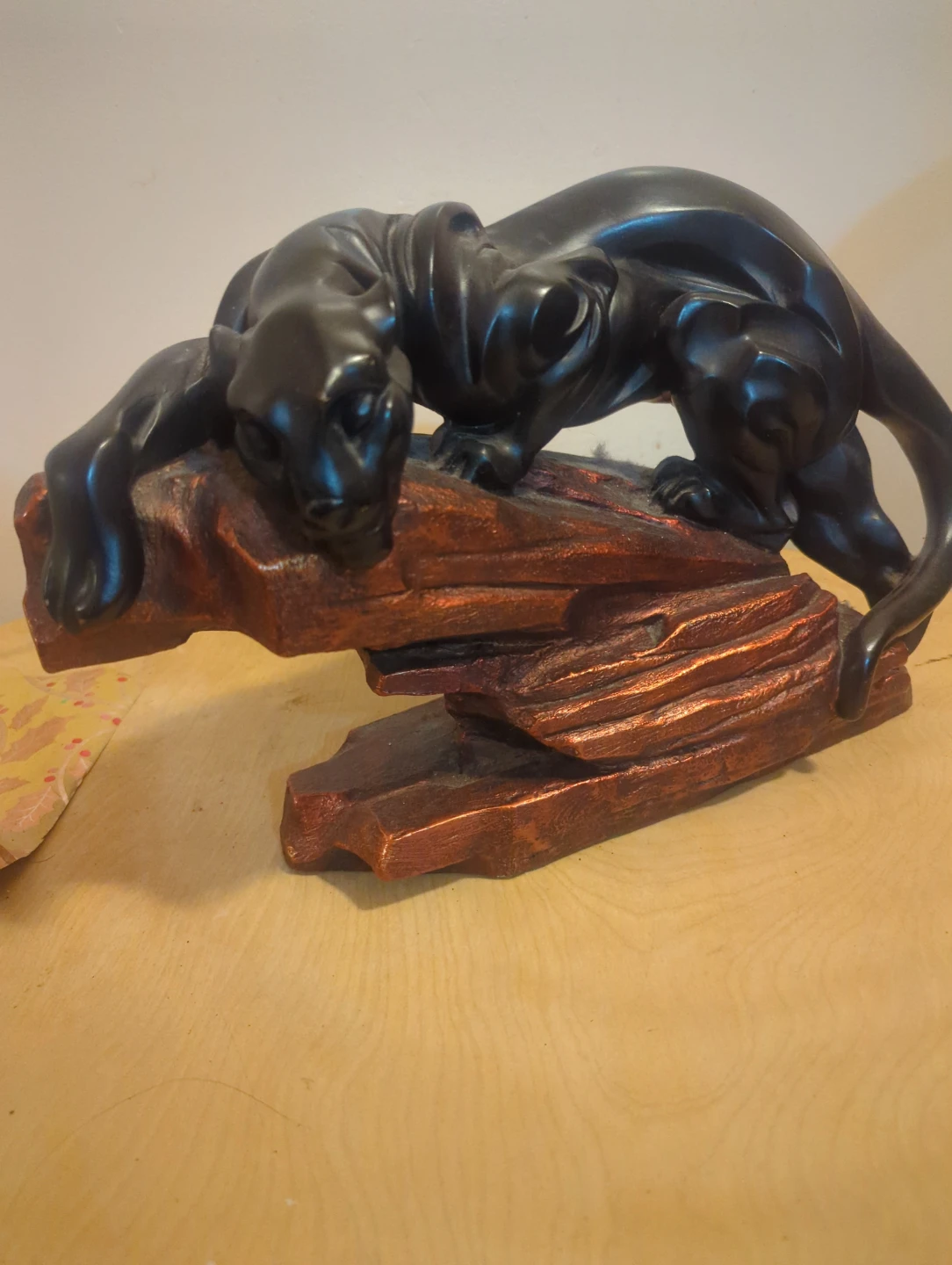 Black Panther Sculpture on Rock Base