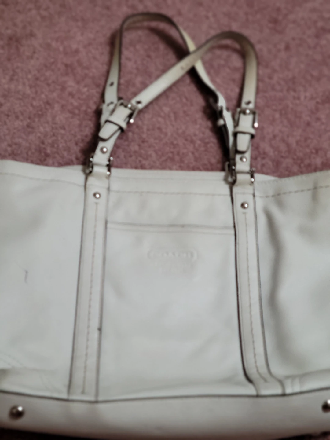 White Leather Coach Tote Bag