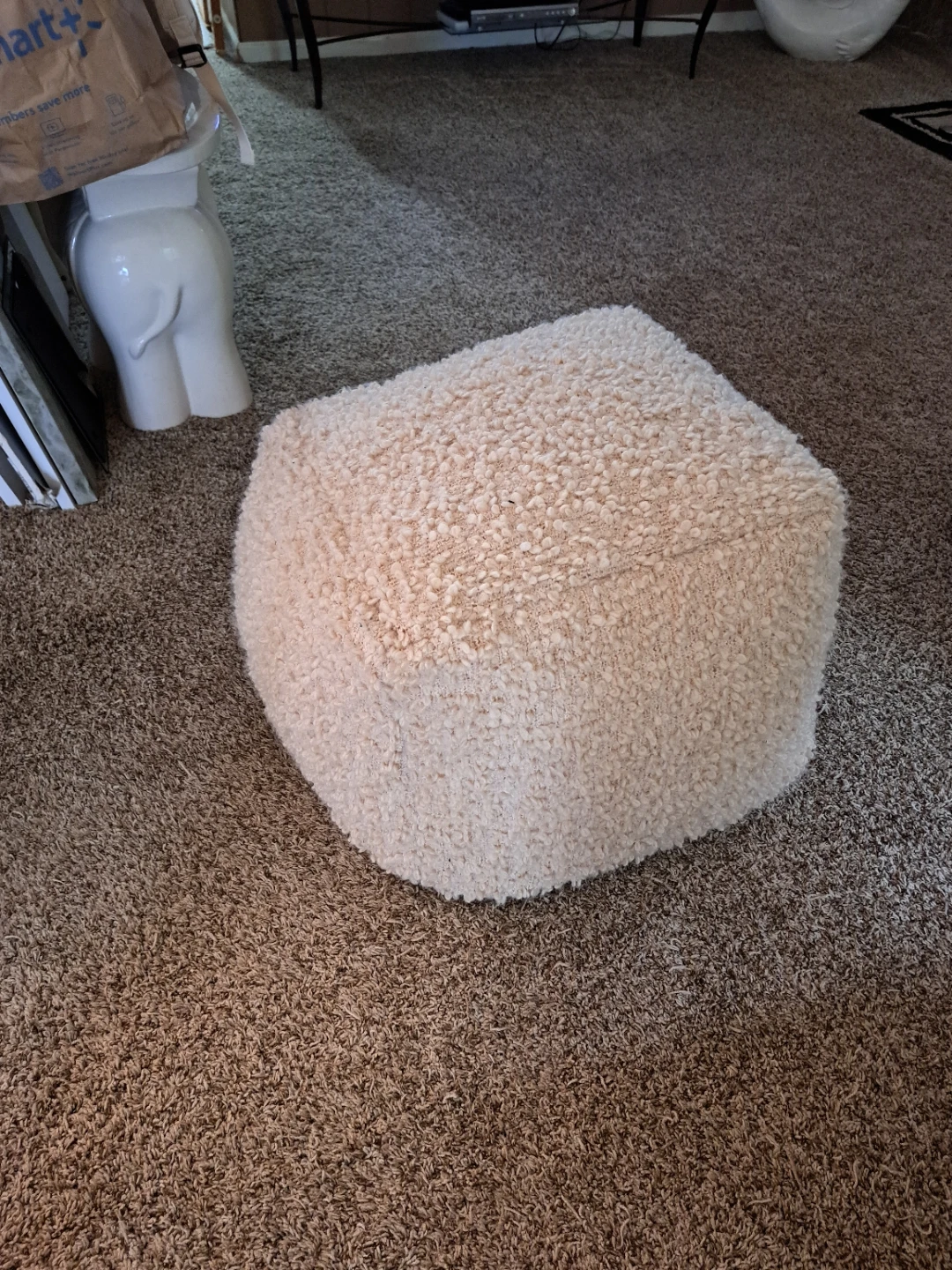Cream Fuzzy Cube Ottoman/Footstool