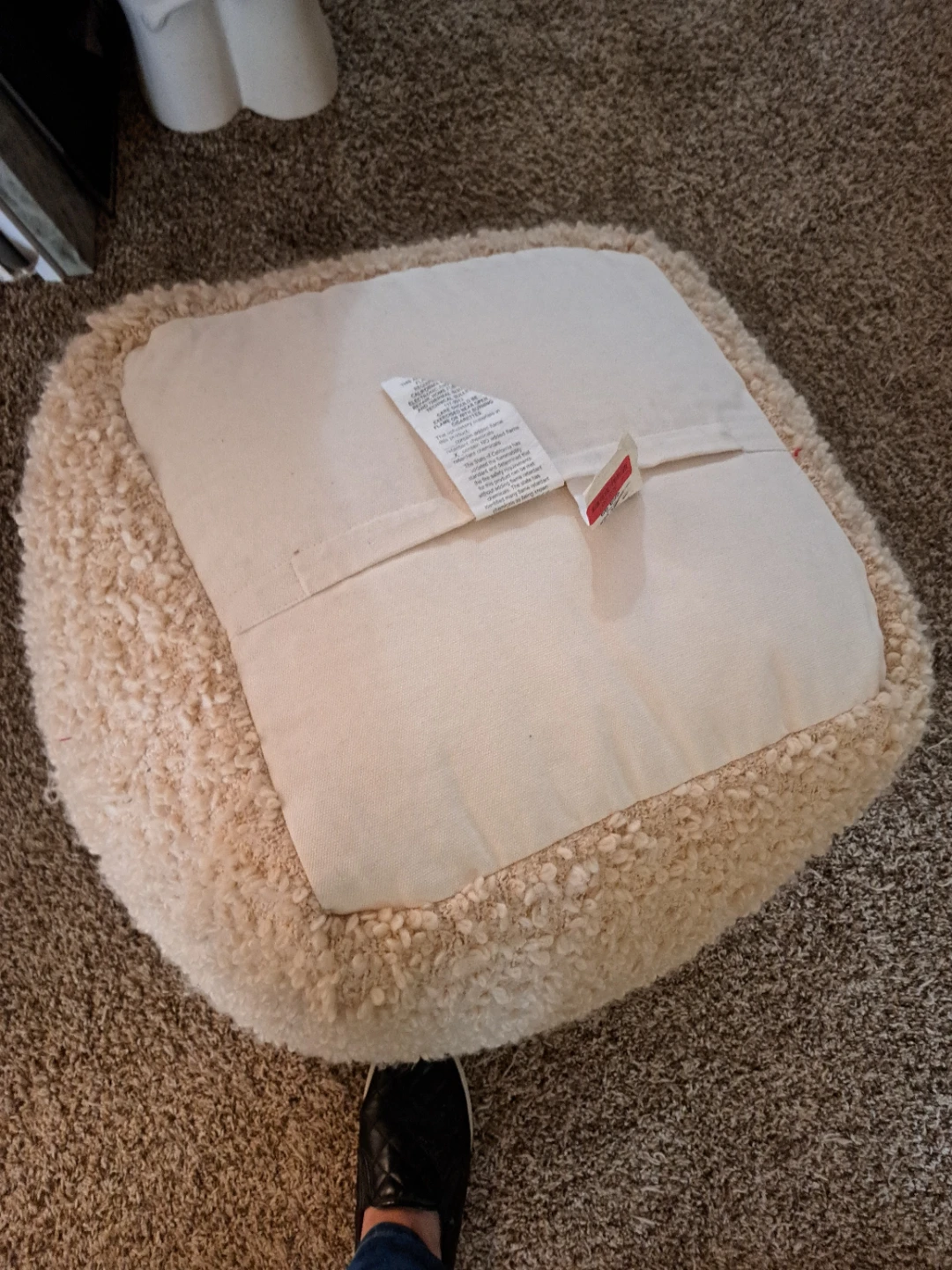 Cream Fuzzy Cube Ottoman/Footstool - photo 2