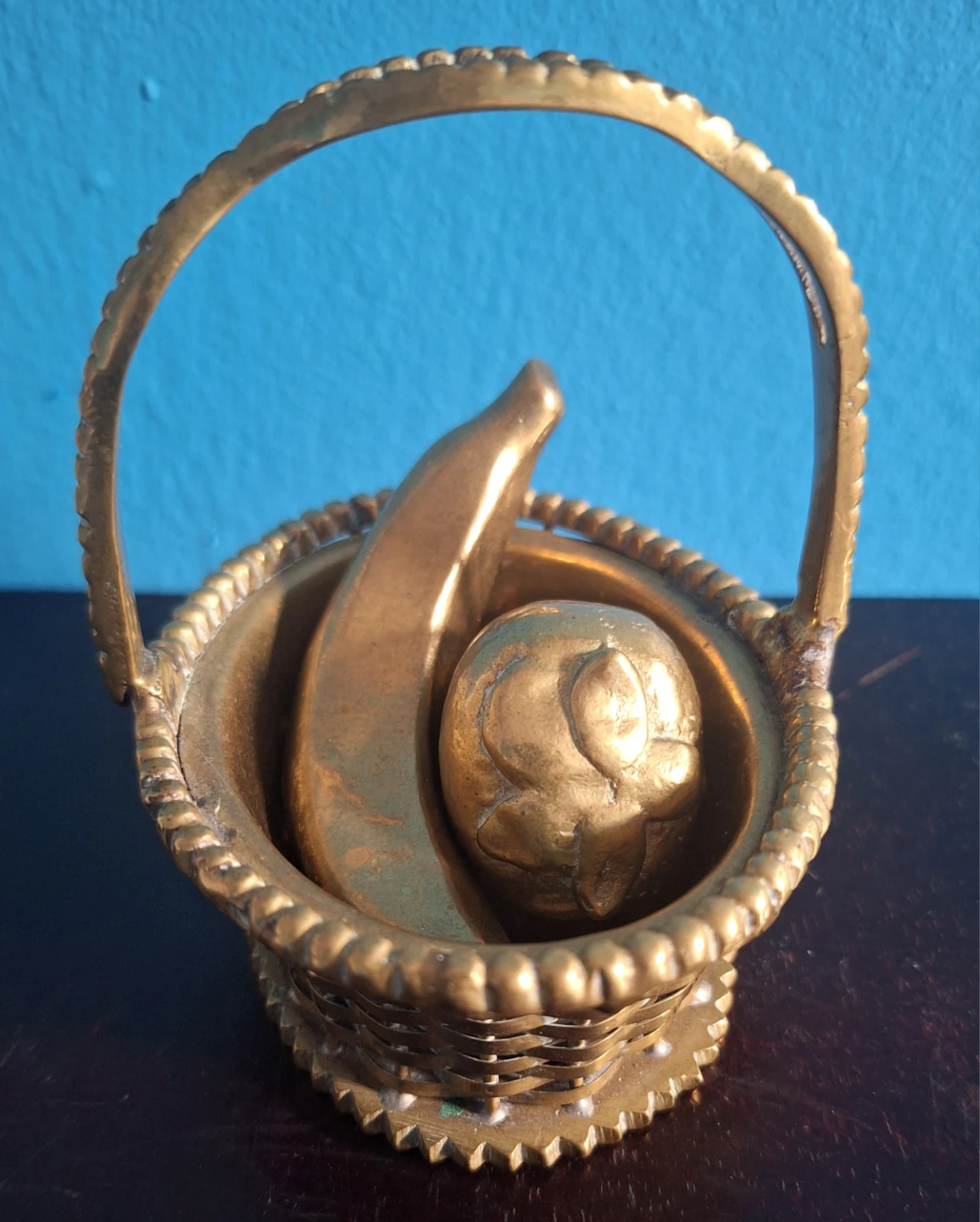 Brass Miniature Basket with Banana and Strawberry - photo 2