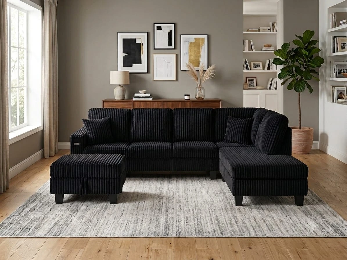 Sectional Sofa Corduroy Stuff with Ottoman New