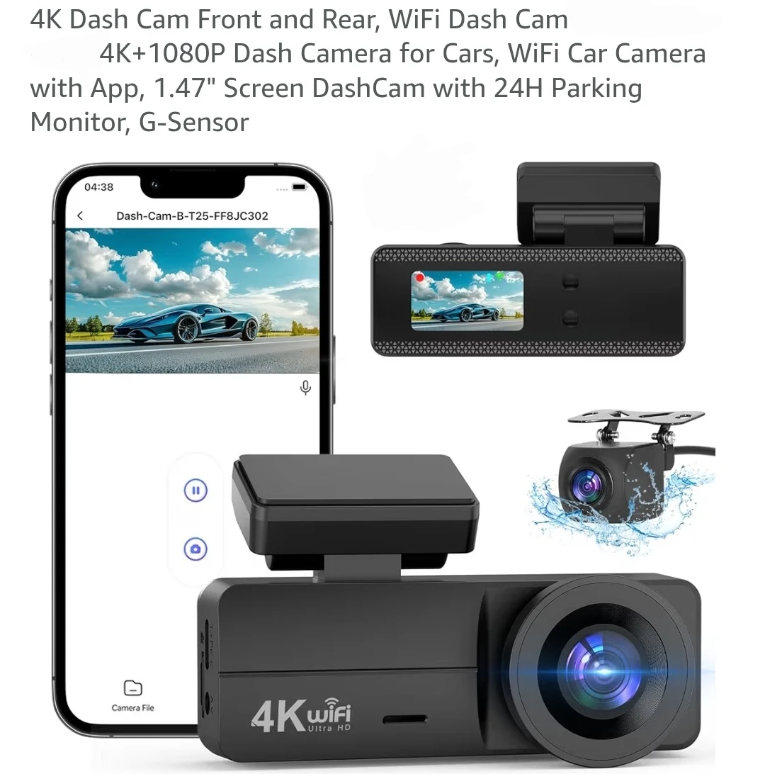 New 4K Dash Cam Front and Rear, WiFi Dash Cam