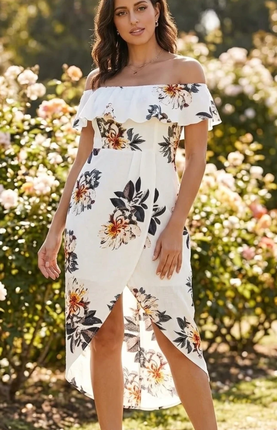 BNWOT Ivory Floral Off Shoulder Maxi Dress with Front Slit