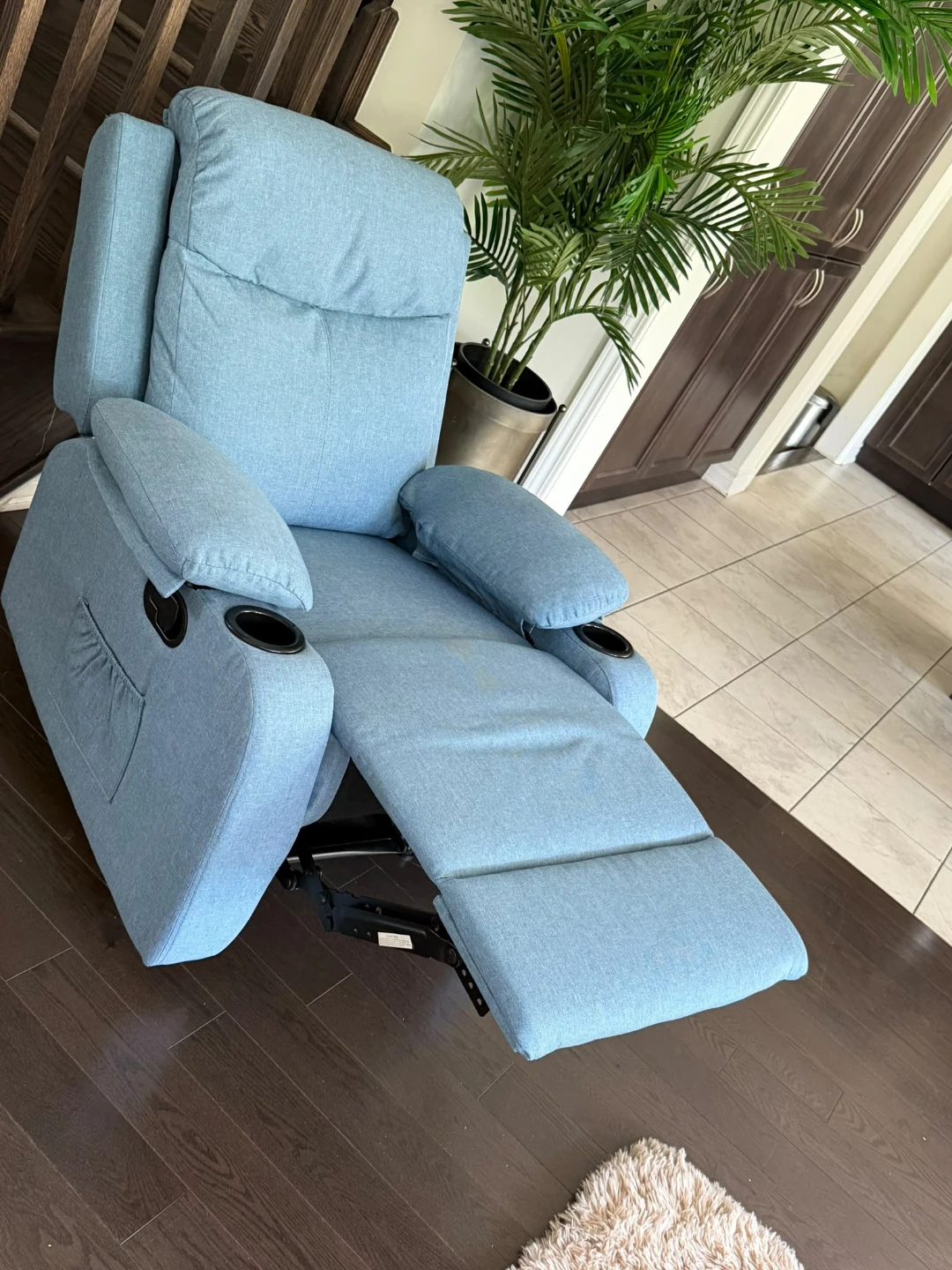 Light Blue Recliner Chair with Cup Holders - photo 4