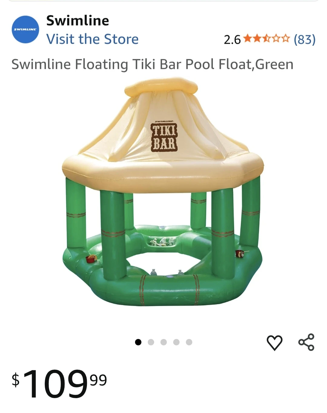 New Swimline Floating Tiki Bar Pool Float - Green - photo 4