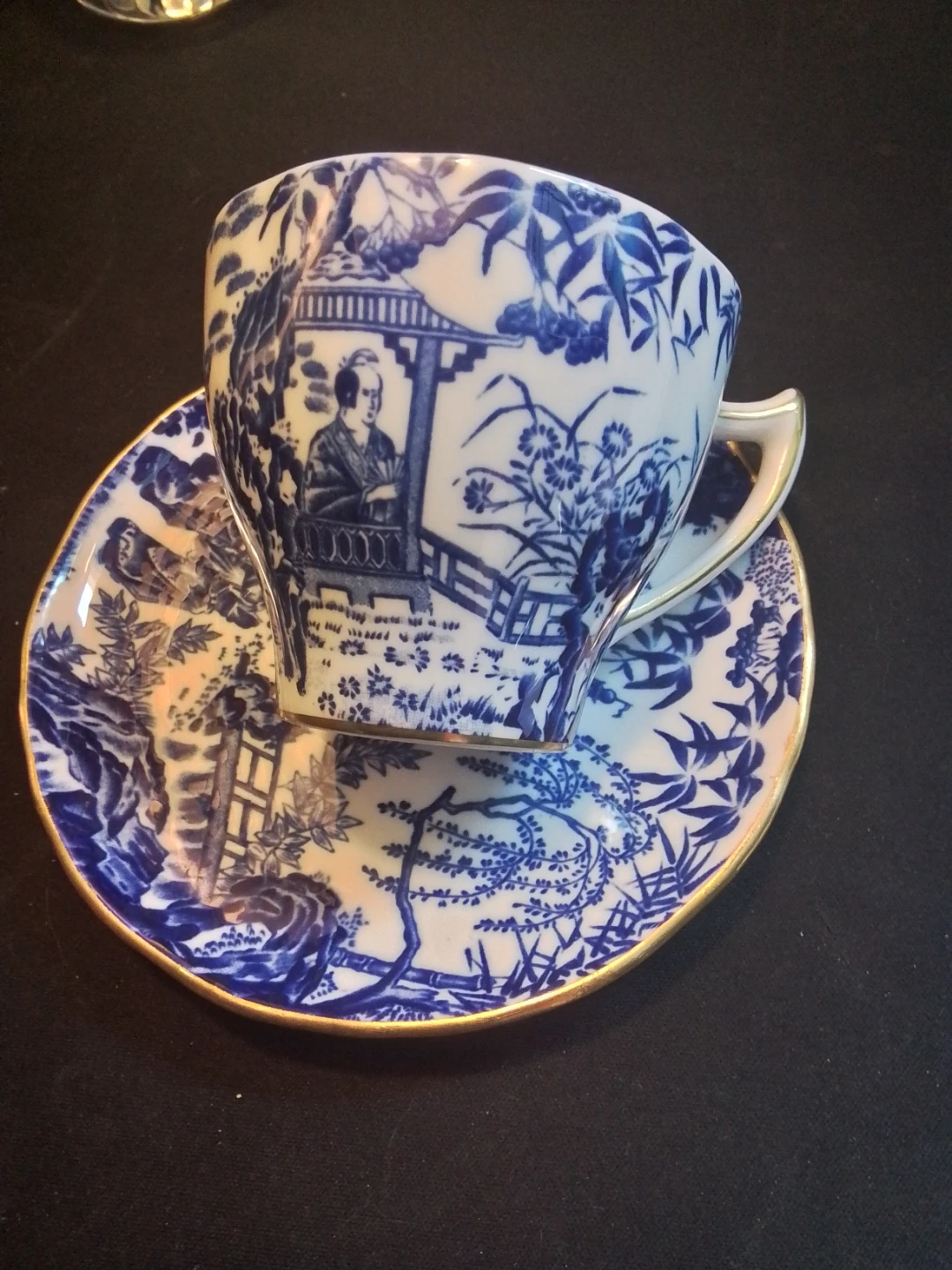 Vintage Royal Crown Derby Blue Mikado After-Dinner Demitasse Set