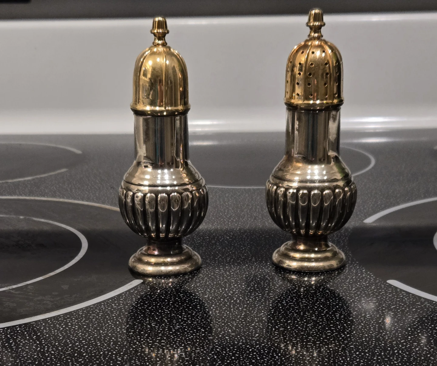 Vintage Silver and Gold Salt and Pepper Shakers