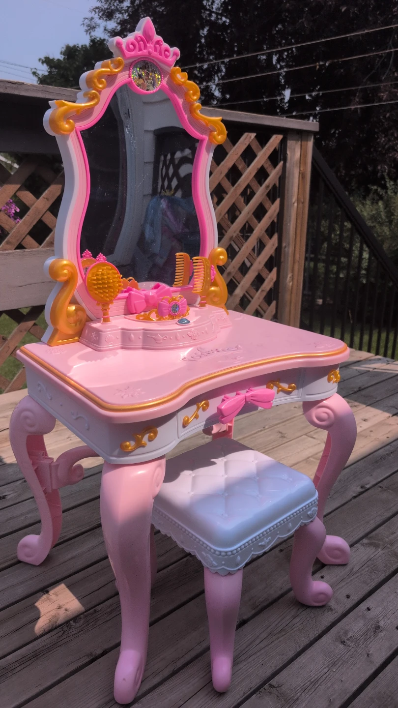 Pink Princess Toy Vanity Set with Stool