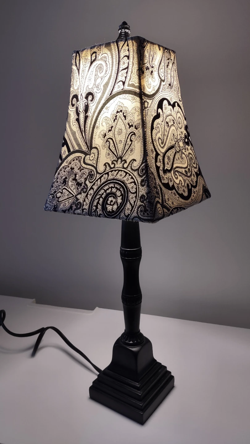 Vintage Table Lamp with Black and White Paisley Shade