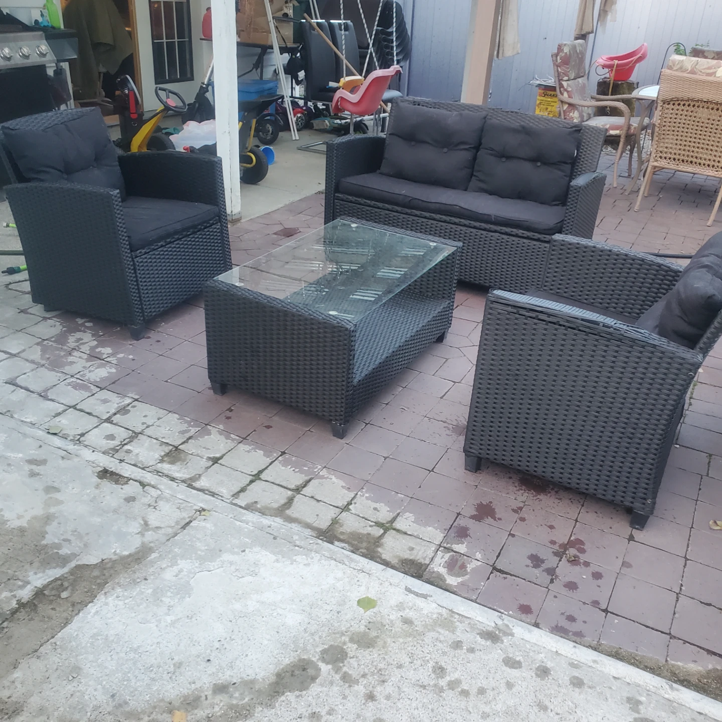 Black Wicker Patio Furniture Set with Coffee Table