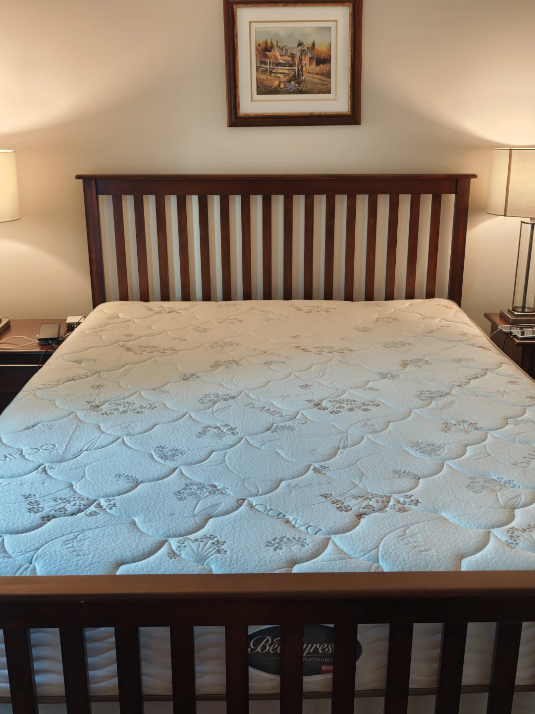 Wooden Bed Frame and Two Nightstands