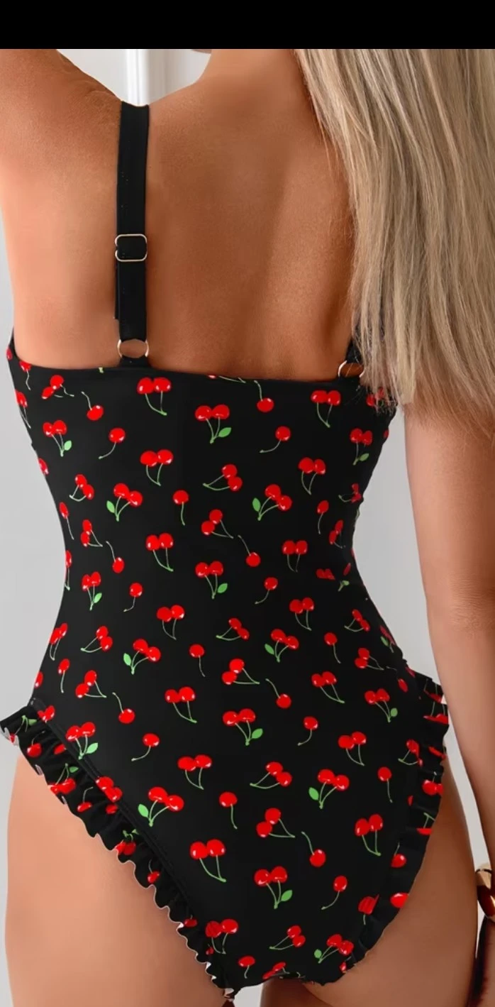 Black Cherry Print One-Piece Swimsuit - photo 2