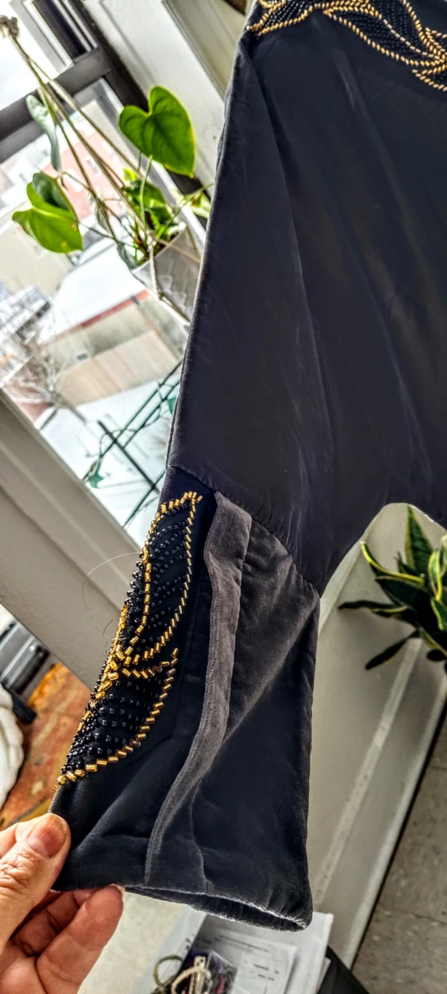 Gray  Velvet Beaded Kimono Robe - photo 3